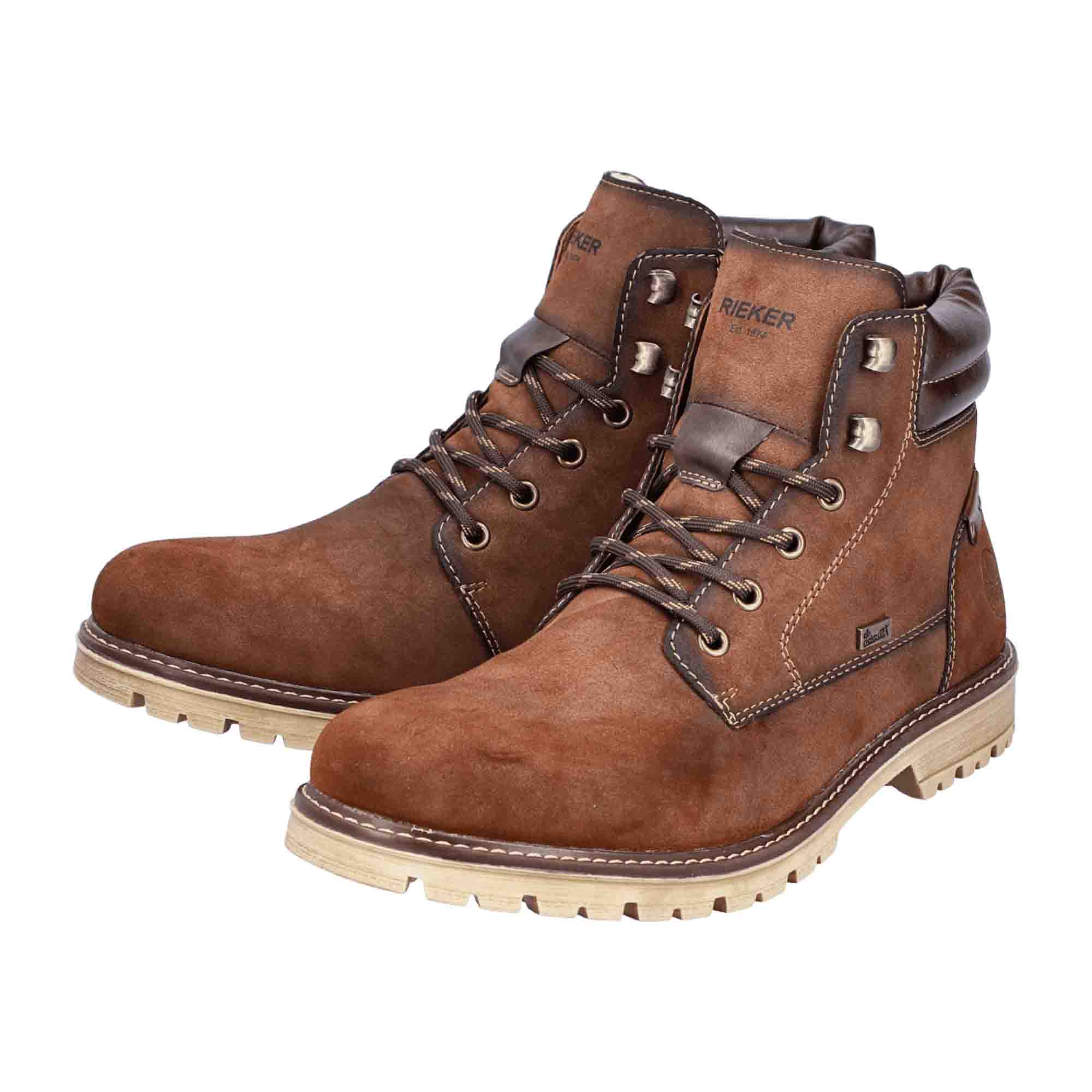 Rieker Men's Brown Ankle Boots with Zipper and Warm Lining