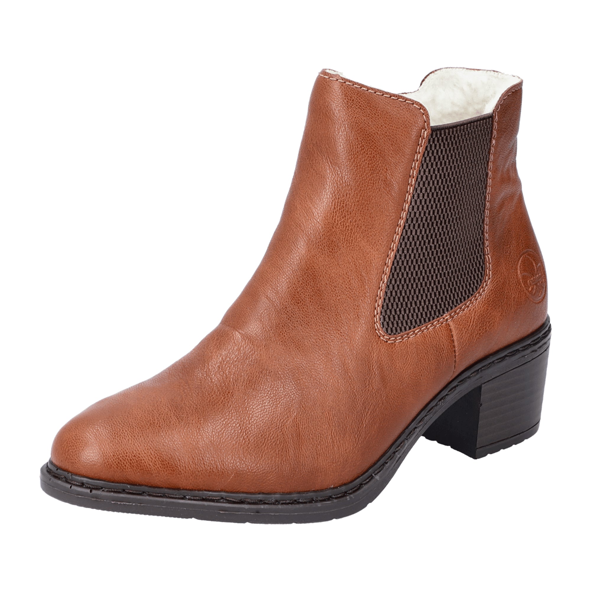 Rieker Women's Brown Chelsea Boots with Side Zipper and Block Heel