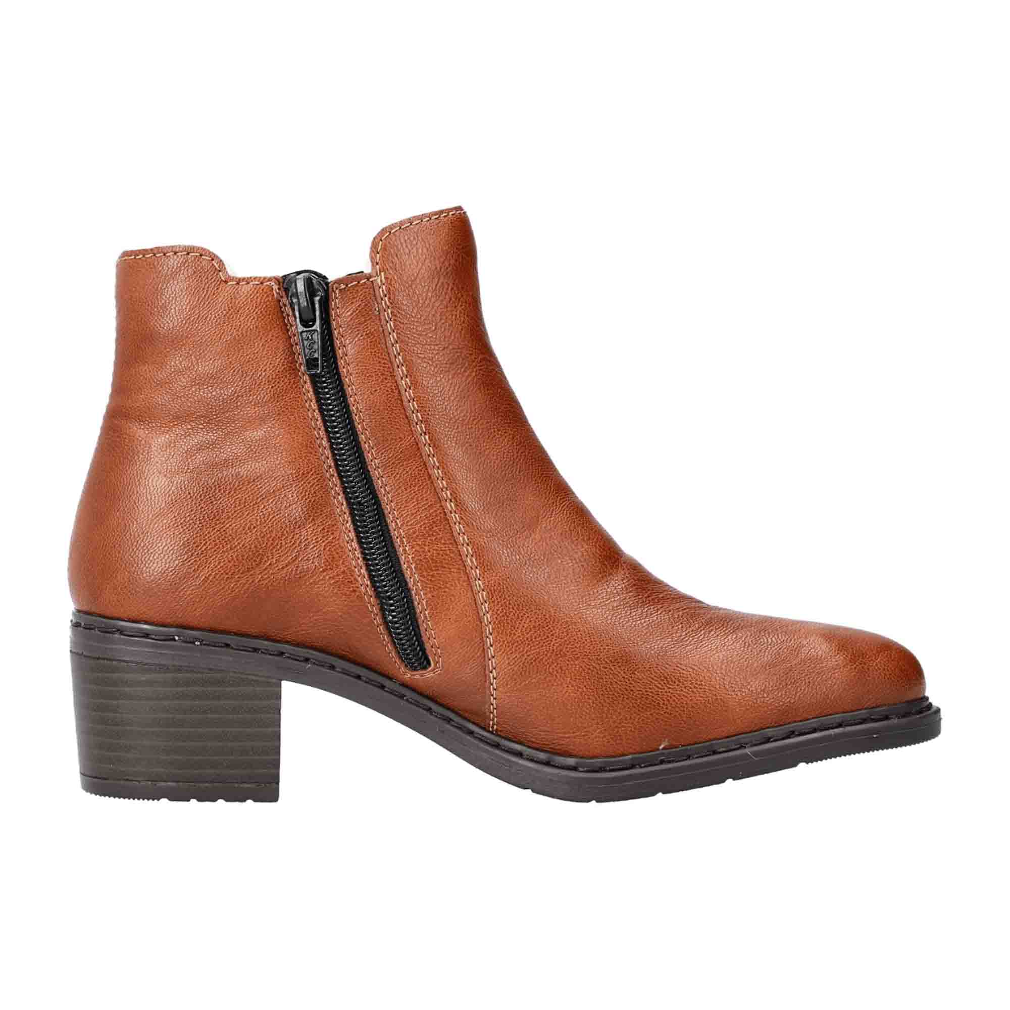 Rieker Women's Brown Chelsea Boots with Side Zipper and Block Heel