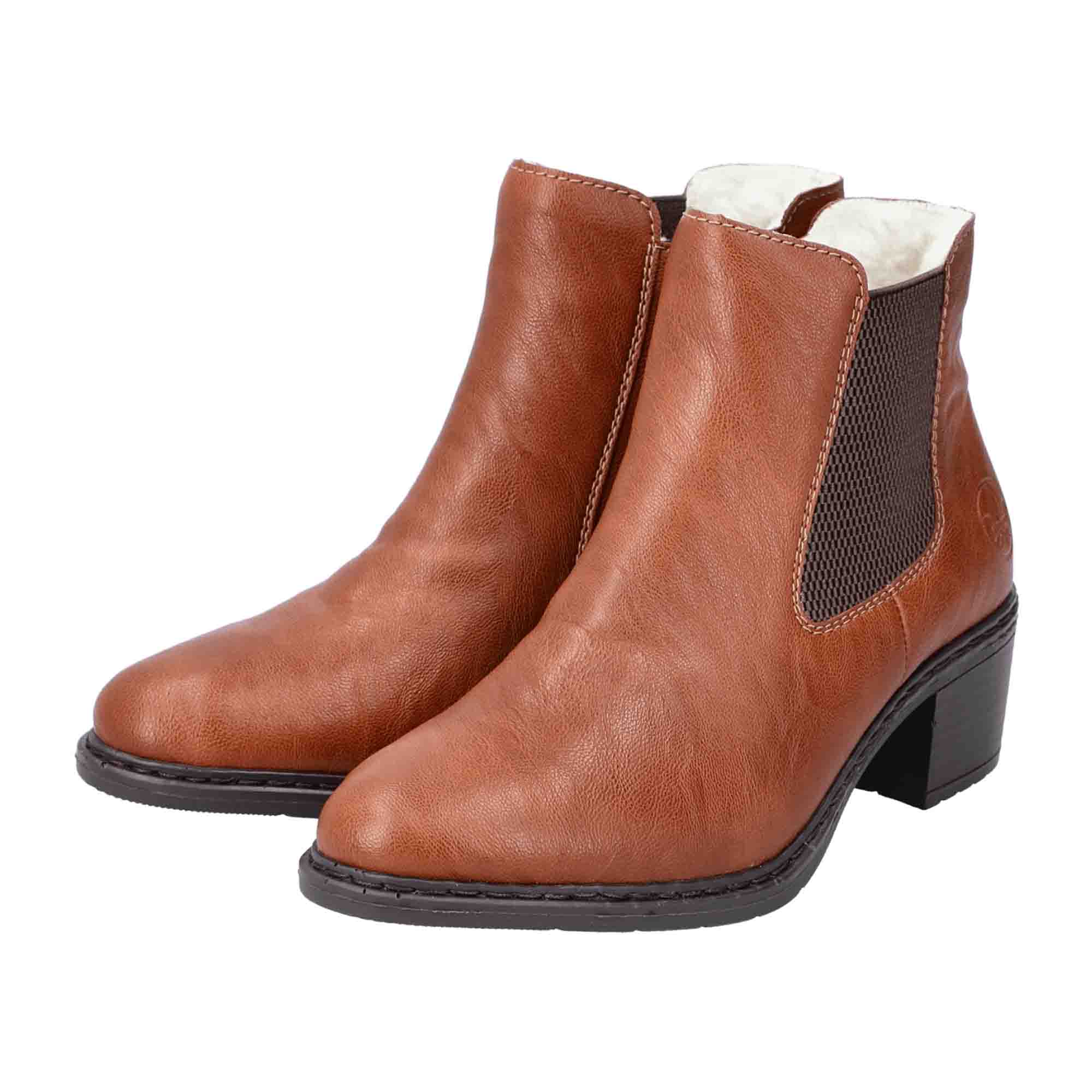 Rieker Women's Brown Chelsea Boots with Side Zipper and Block Heel