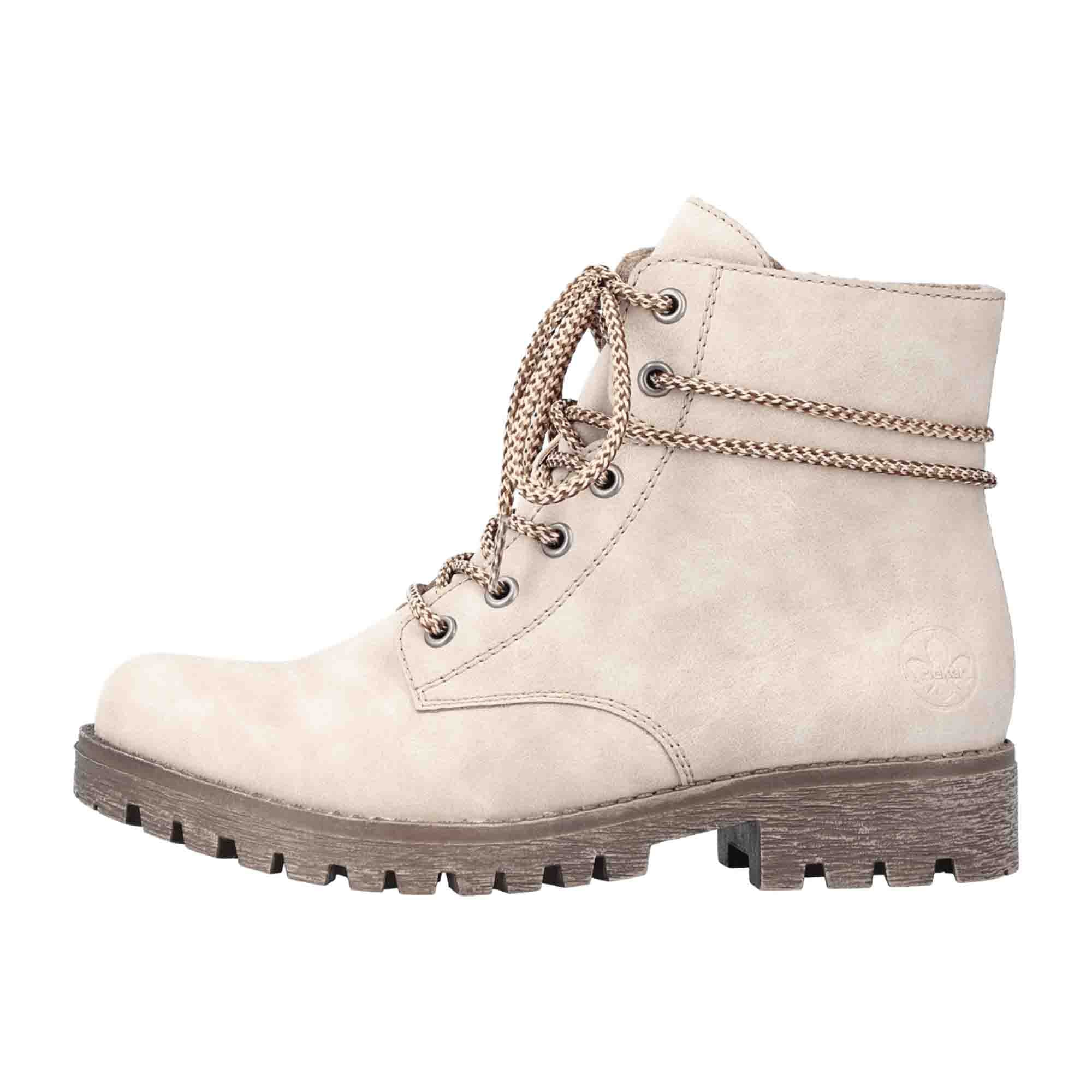Rieker Beige Women's Boots Comfortable Mid-Calf Lace-Up with Zipper