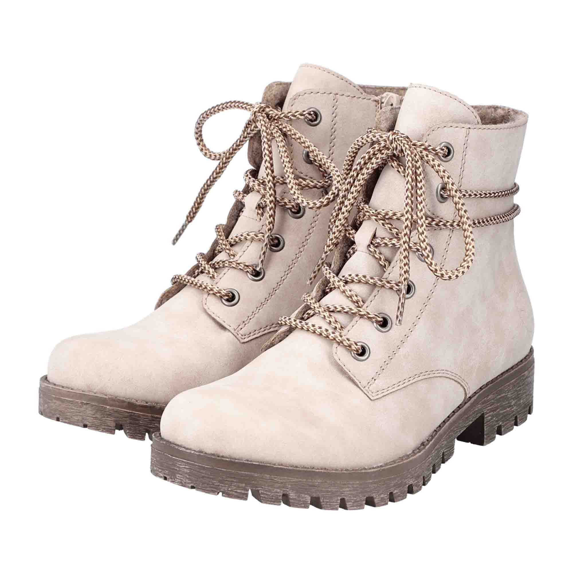 Rieker Beige Women's Boots Comfortable Mid-Calf Lace-Up with Zipper