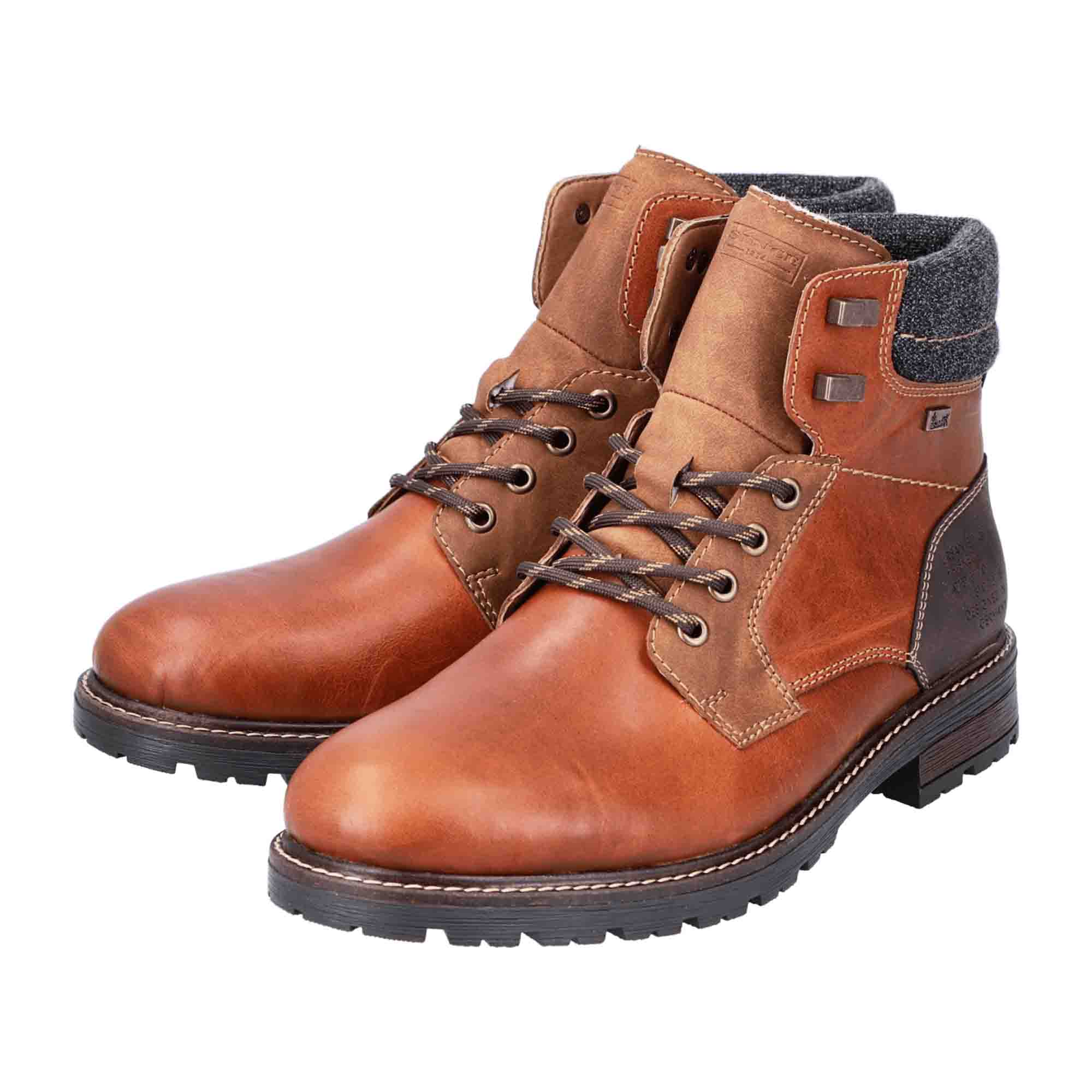 Rieker 32040-25 Men's Brown Leather Boots with Wool Lining and Rubber Sole
