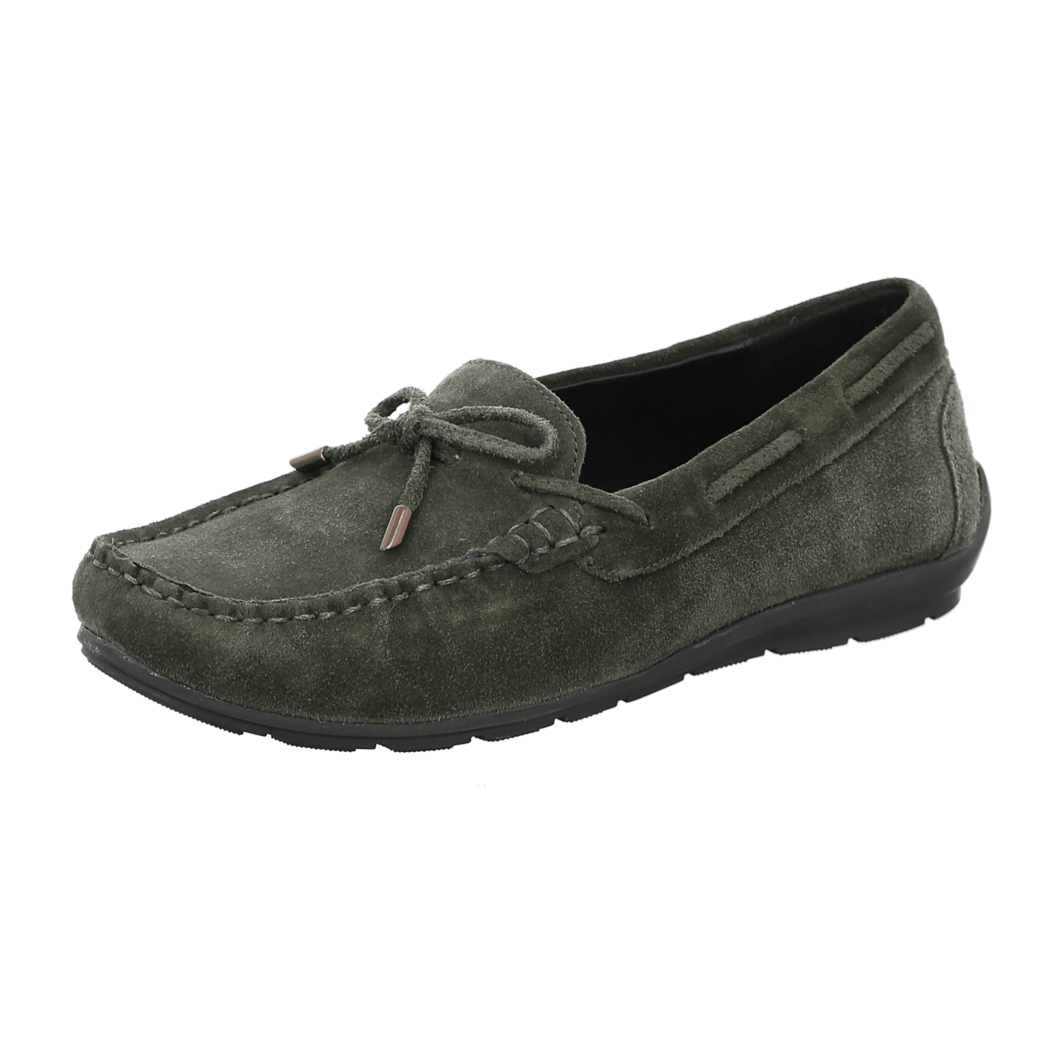 ARA ALABAMA Women's Velour Leather Moccasin in Green with Leather Lining and Rubber Sole - Slip-On