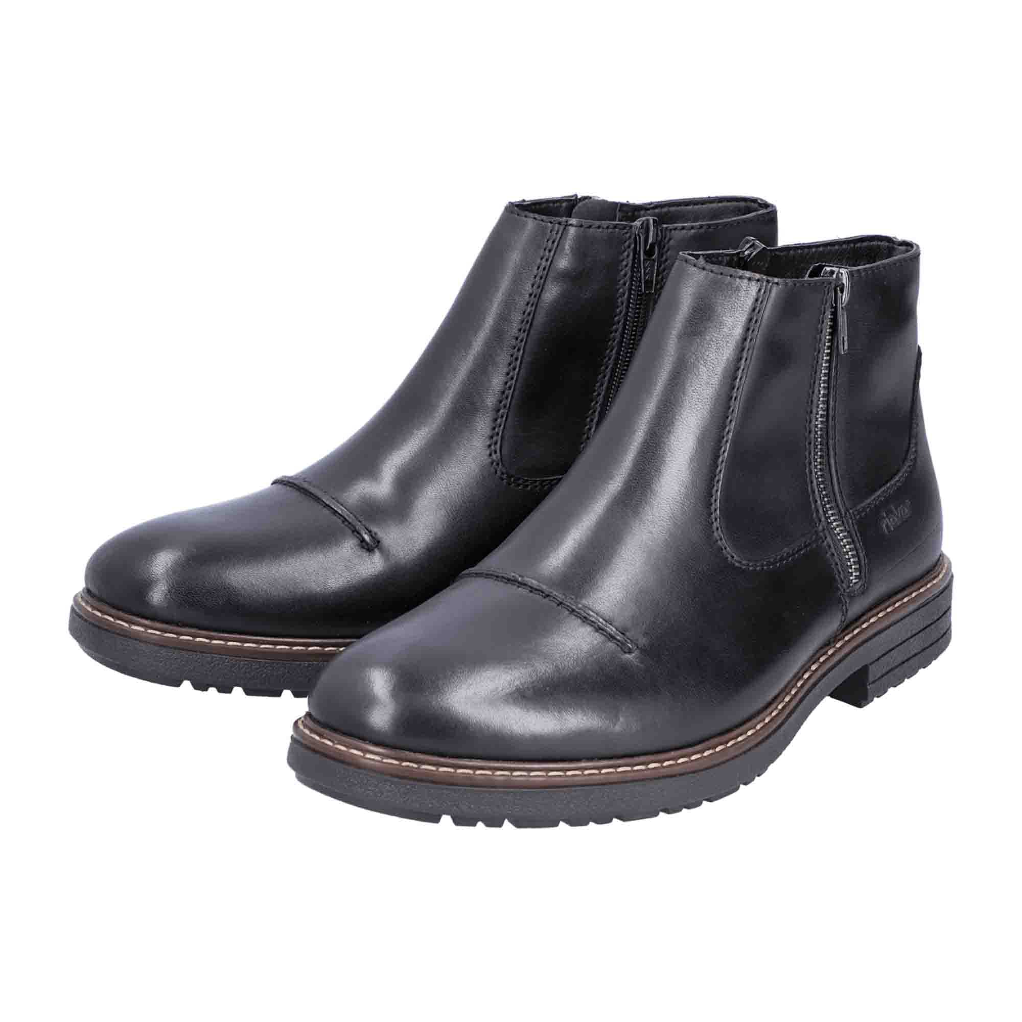 Rieker Men's Black Ankle Boots with Side Zipper and Warm Lining for Winter