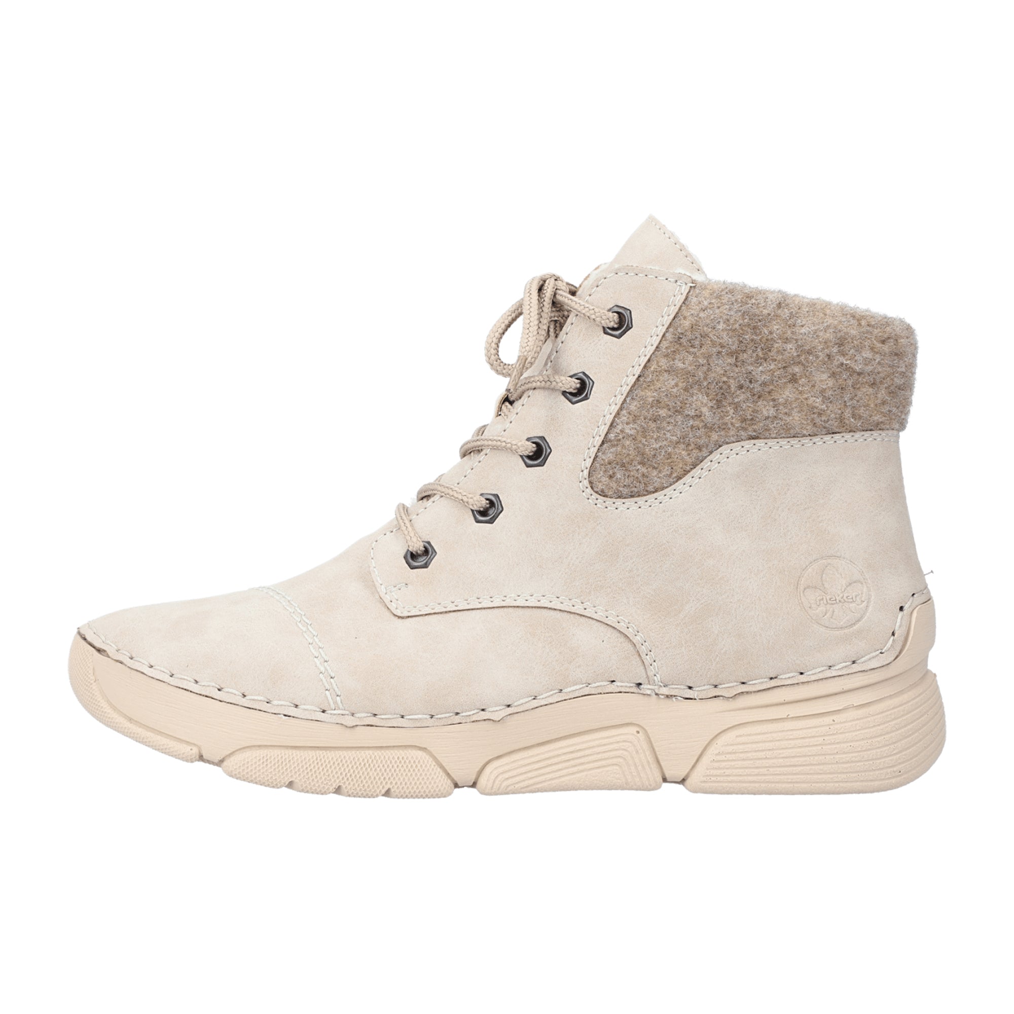 Rieker Women's Beige Lace-Up Boots with Brown Shaft and Warm Lining