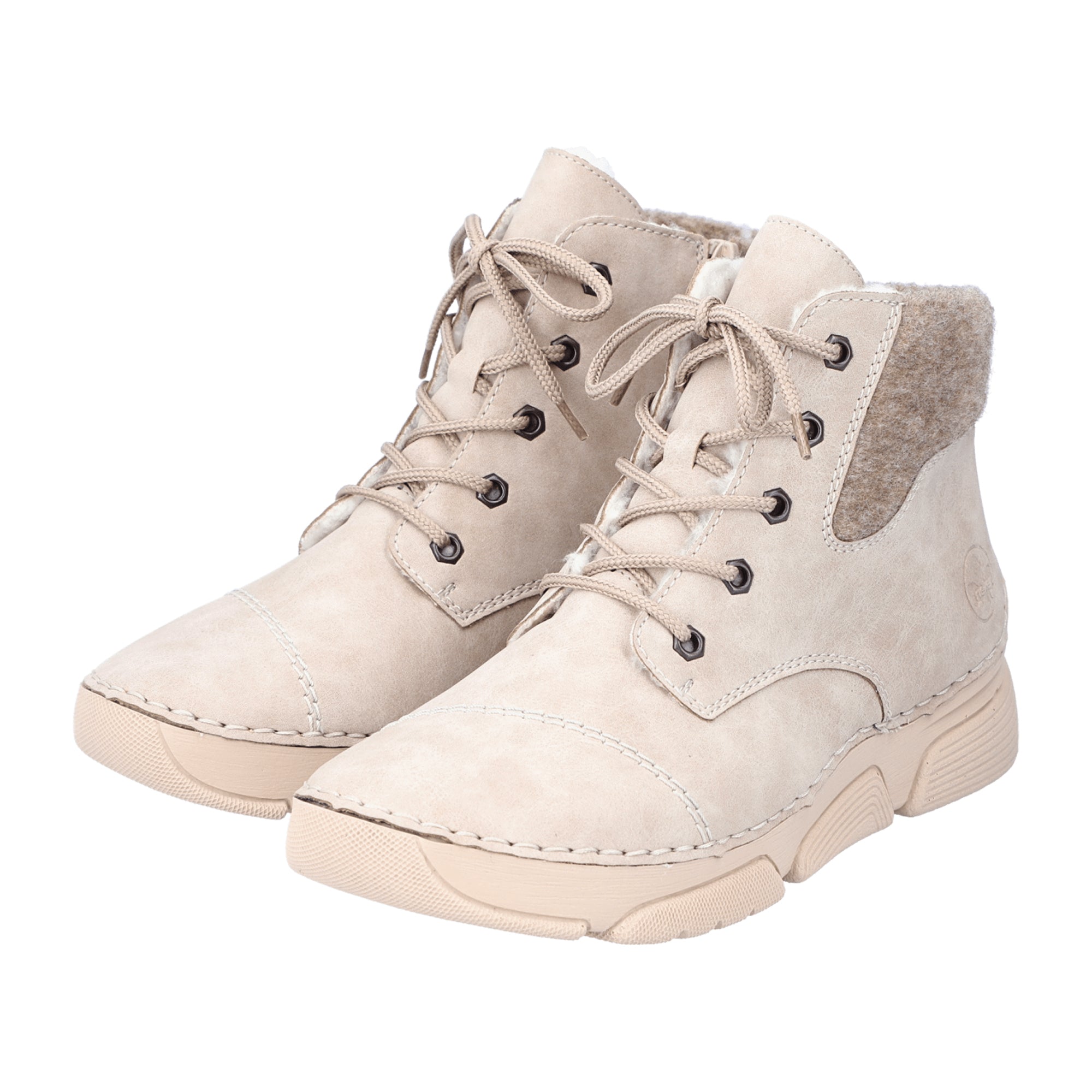 Rieker Women's Beige Lace-Up Boots with Brown Shaft and Warm Lining