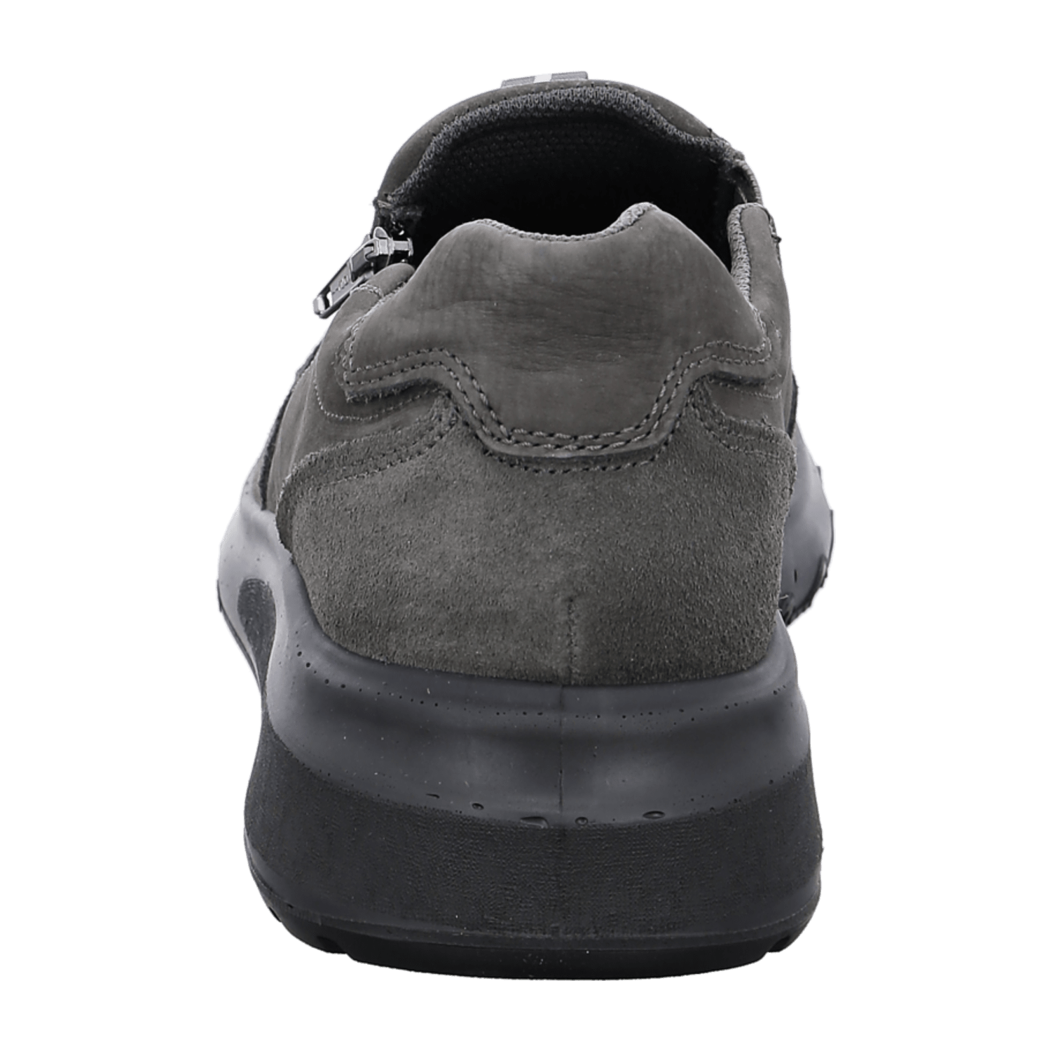 ARA Men's Smooth Leather Slip-On Loafers in Medium Gray with Zipper and Round Toe