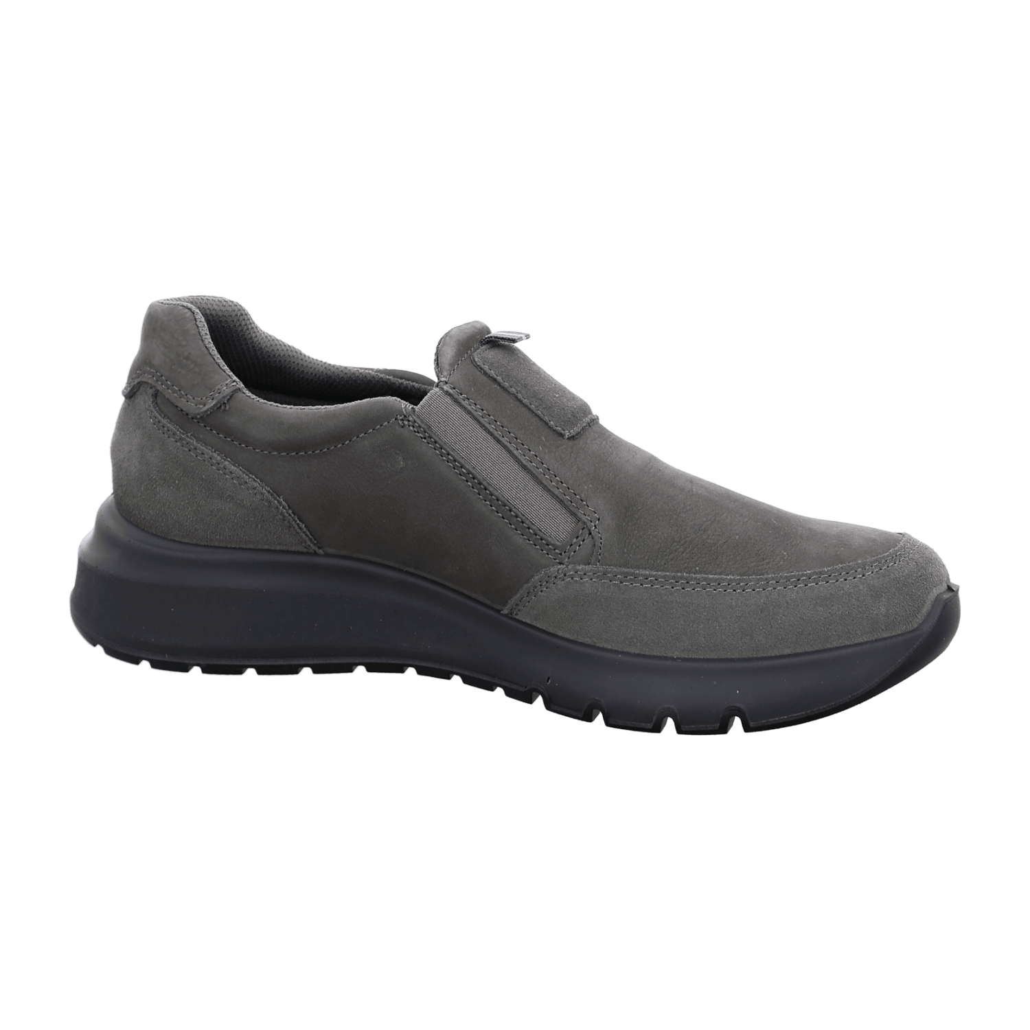 ARA Men's Smooth Leather Slip-On Loafers in Medium Gray with Zipper and Round Toe