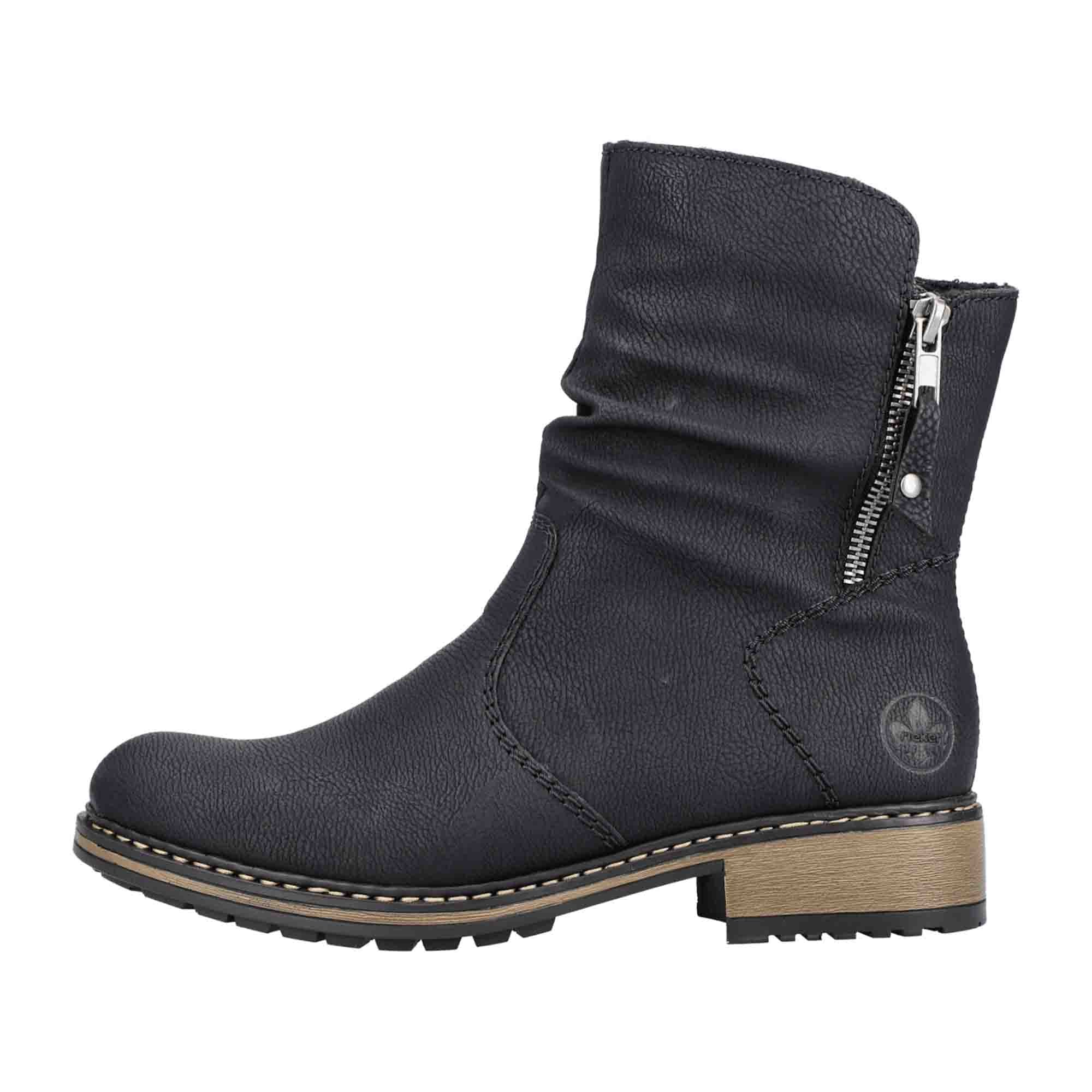 Rieker Black Ladies Boots with Side Zipper and Warm Lining for Comfort