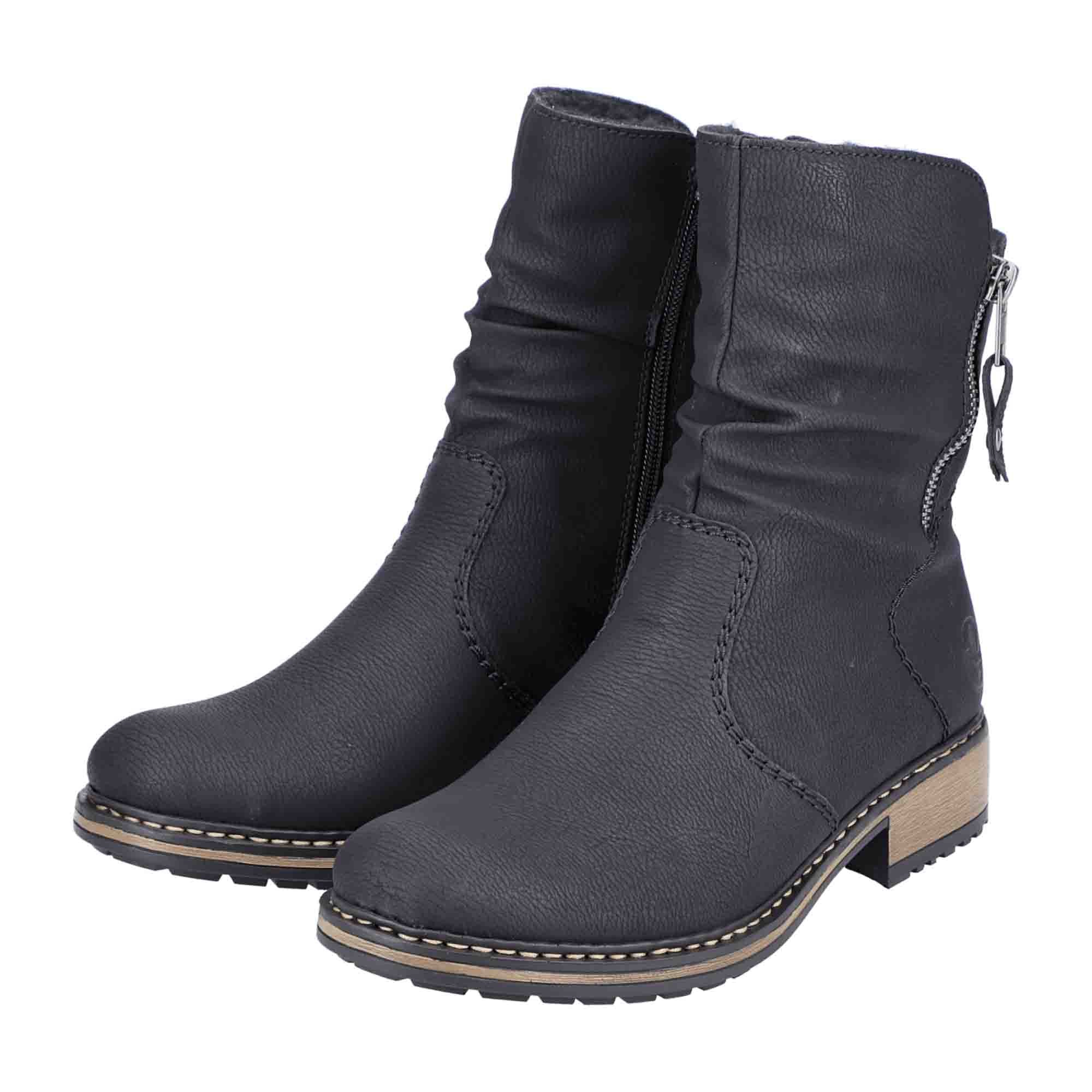 Rieker Black Ladies Boots with Side Zipper and Warm Lining for Comfort