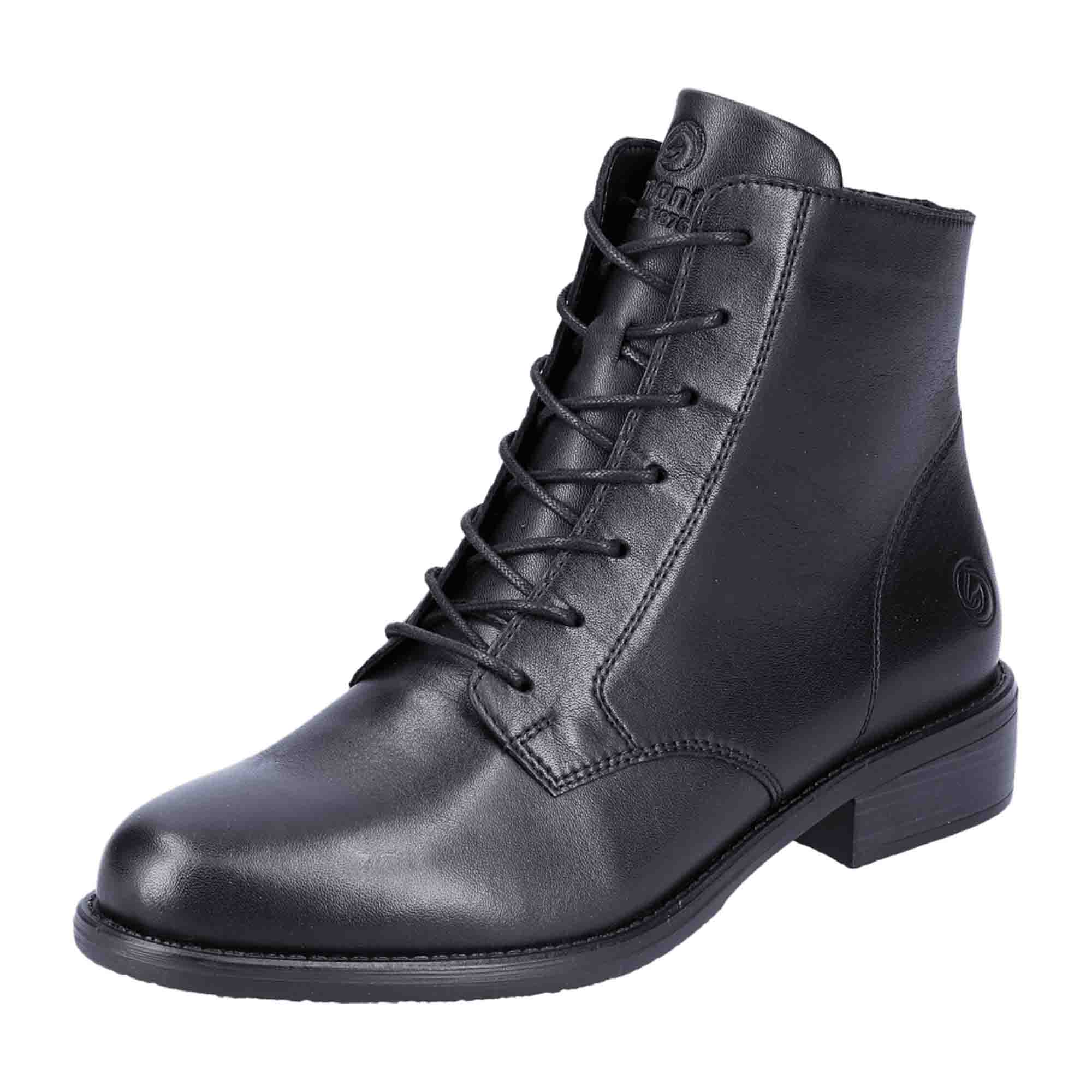 Remonte Women's Black Leather Ankle Boots with Zipper and Cushioned Sole