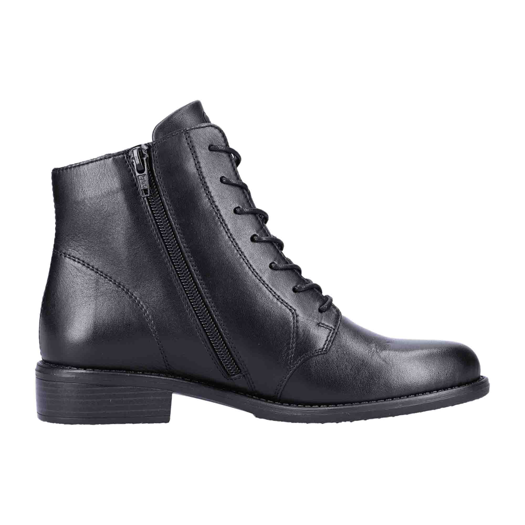 Remonte Women's Black Leather Ankle Boots with Zipper and Cushioned Sole