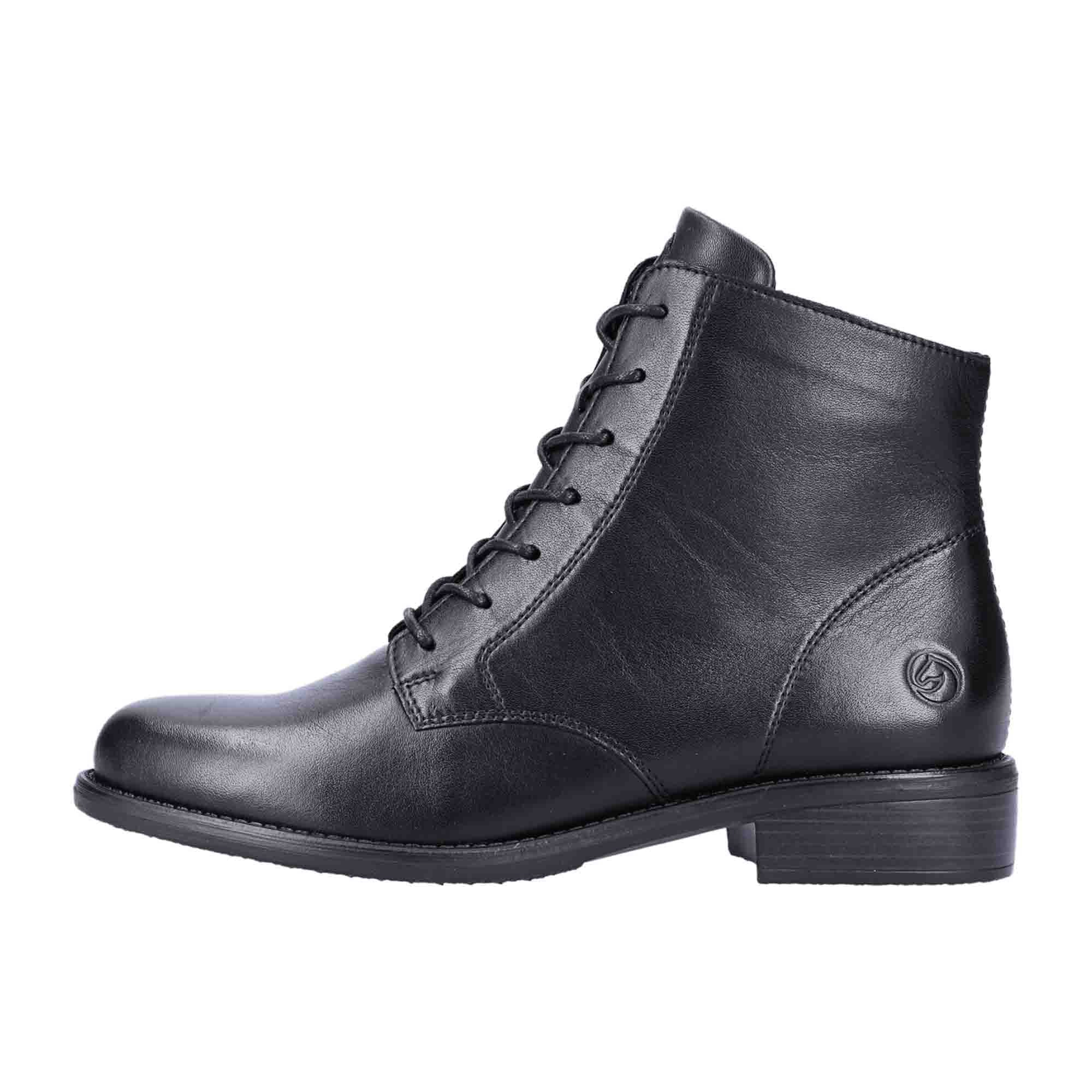 Remonte Women's Black Leather Ankle Boots with Zipper and Cushioned Sole