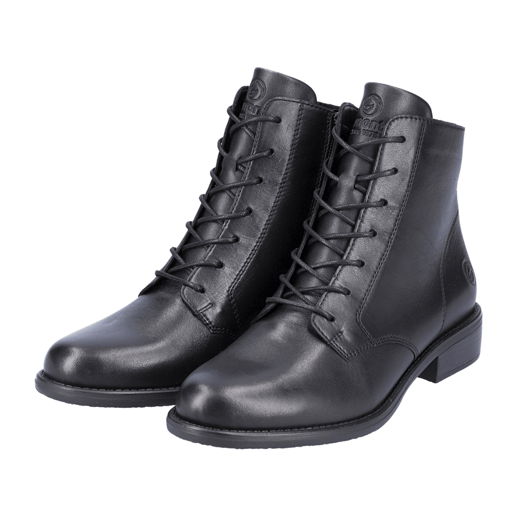 Remonte Women's Black Leather Ankle Boots with Zipper and Cushioned Sole