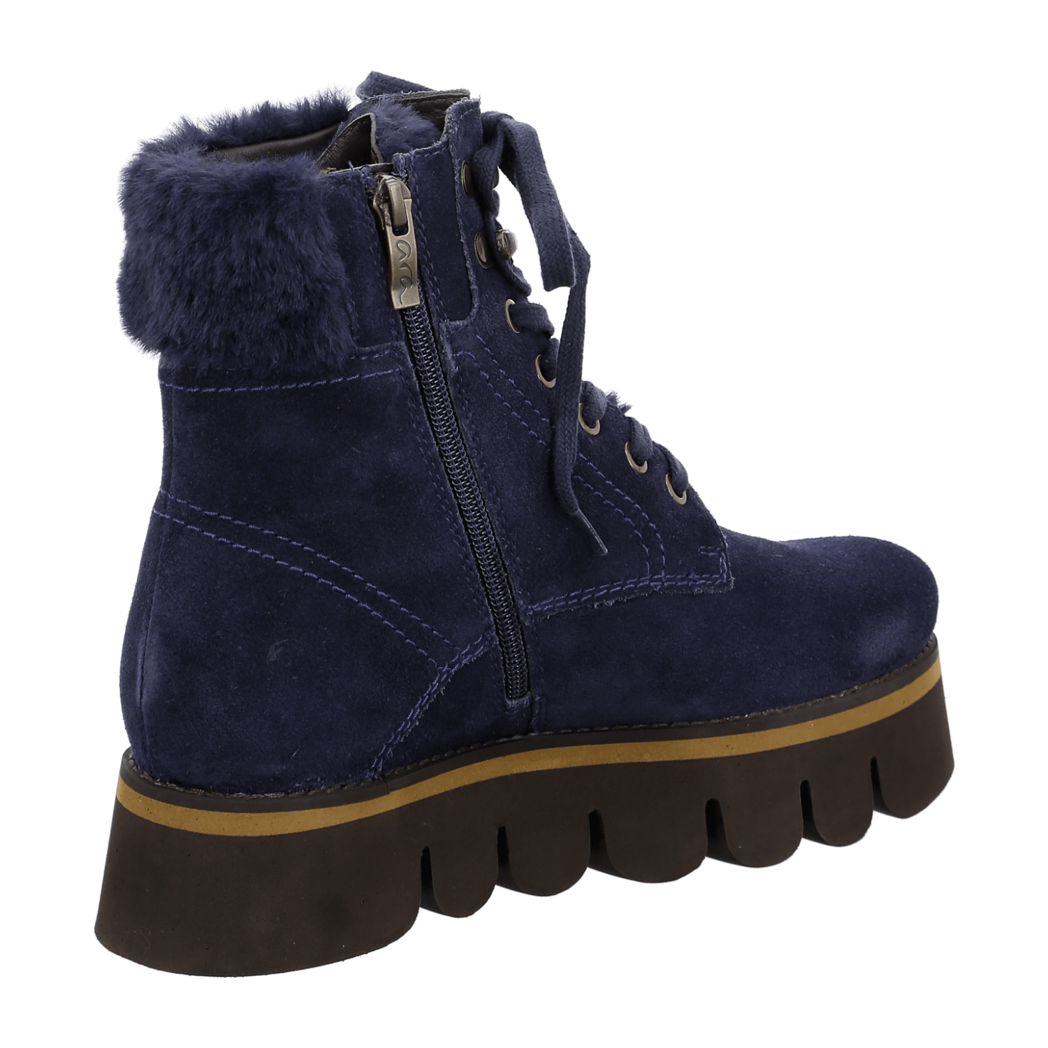 ARA Vigonza Women's Velour Leather Ankle Boots in Blue - Winter Pull-On Boots with Leather Lining