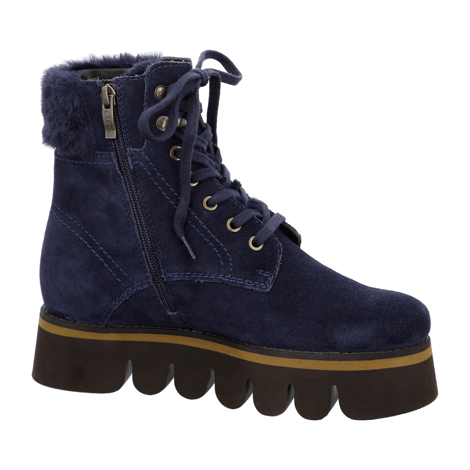 ARA Vigonza Women's Velour Leather Ankle Boots in Blue - Winter Pull-On Boots with Leather Lining