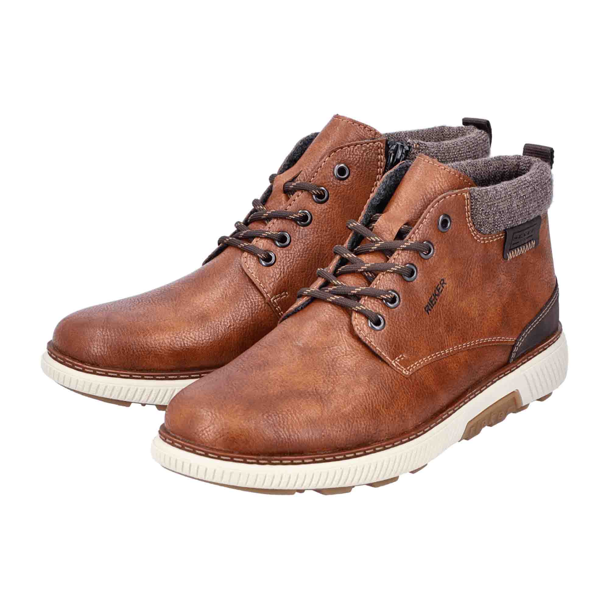 Rieker Men's Brown Lace-Up Boots with Zipper, Comfortable Wide Fit