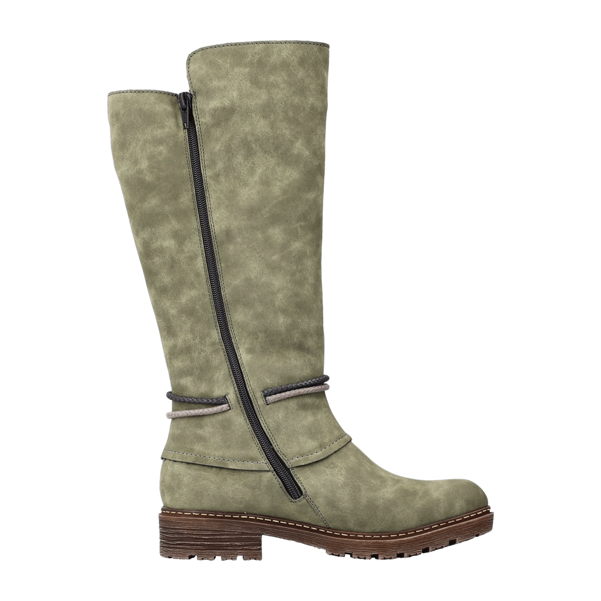 Rieker Women's Green Long Shaft Boots with Warm Lining and Side Zipper