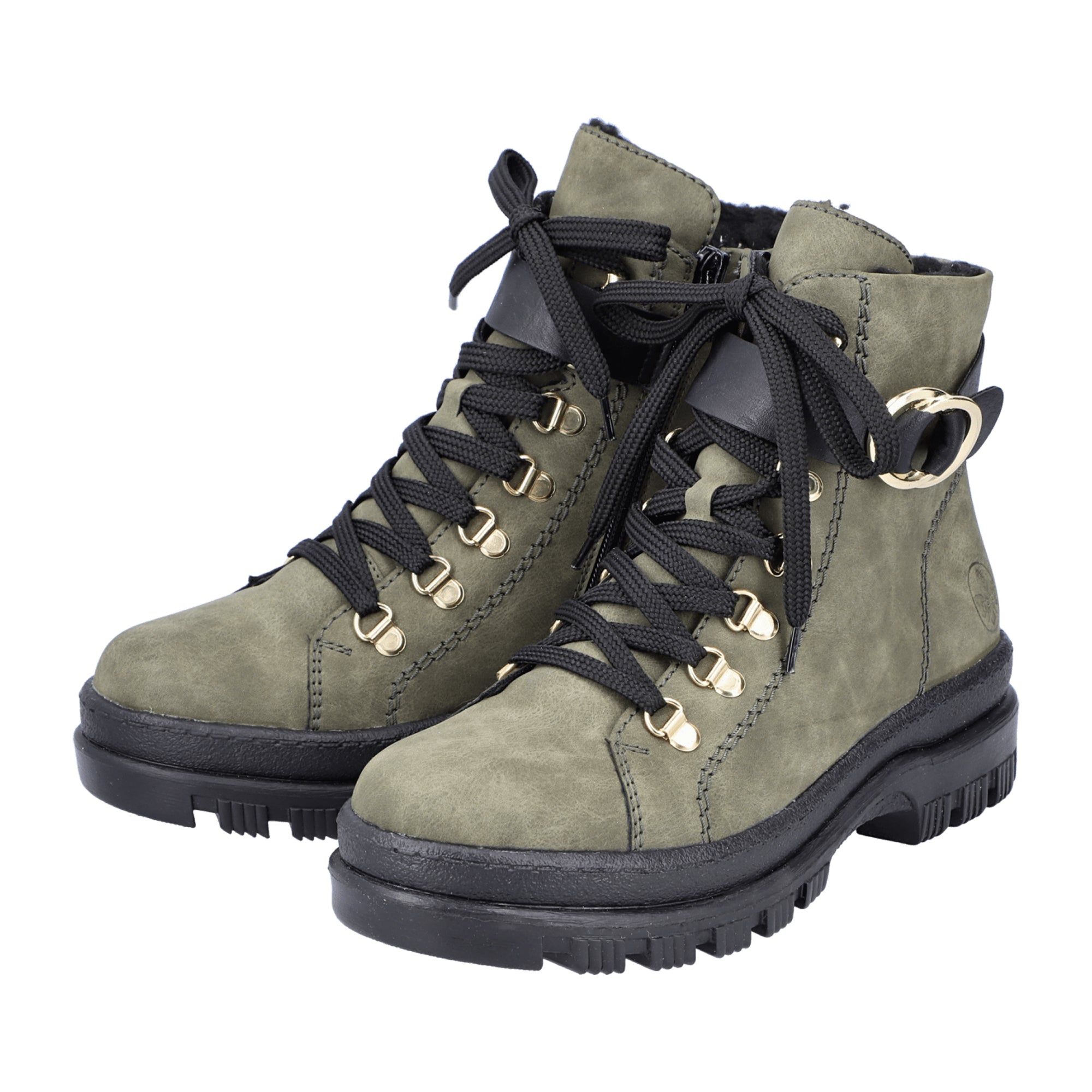 Rieker HWK Green Women's Boots with Zipper and Laces Warm Lined Winter Shoes