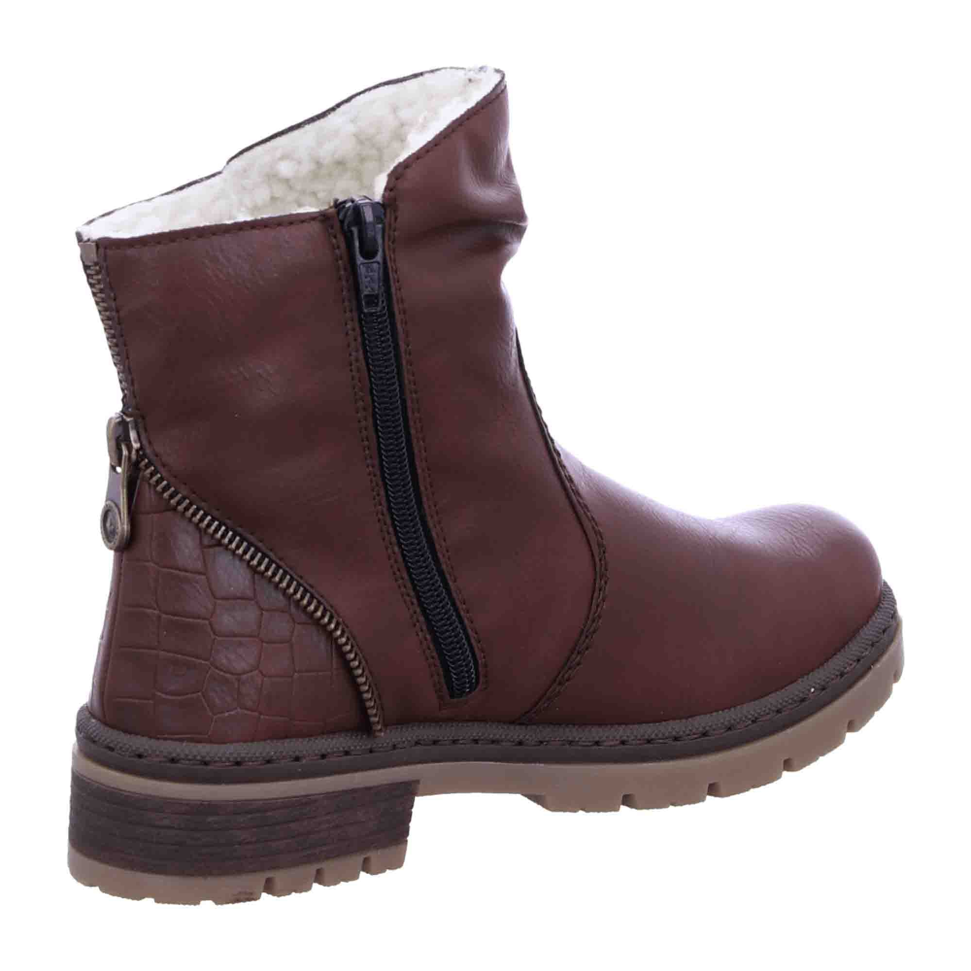 Rieker Women's Brown Ankle Boots with Zip and Warm Lining for Fall/Winter