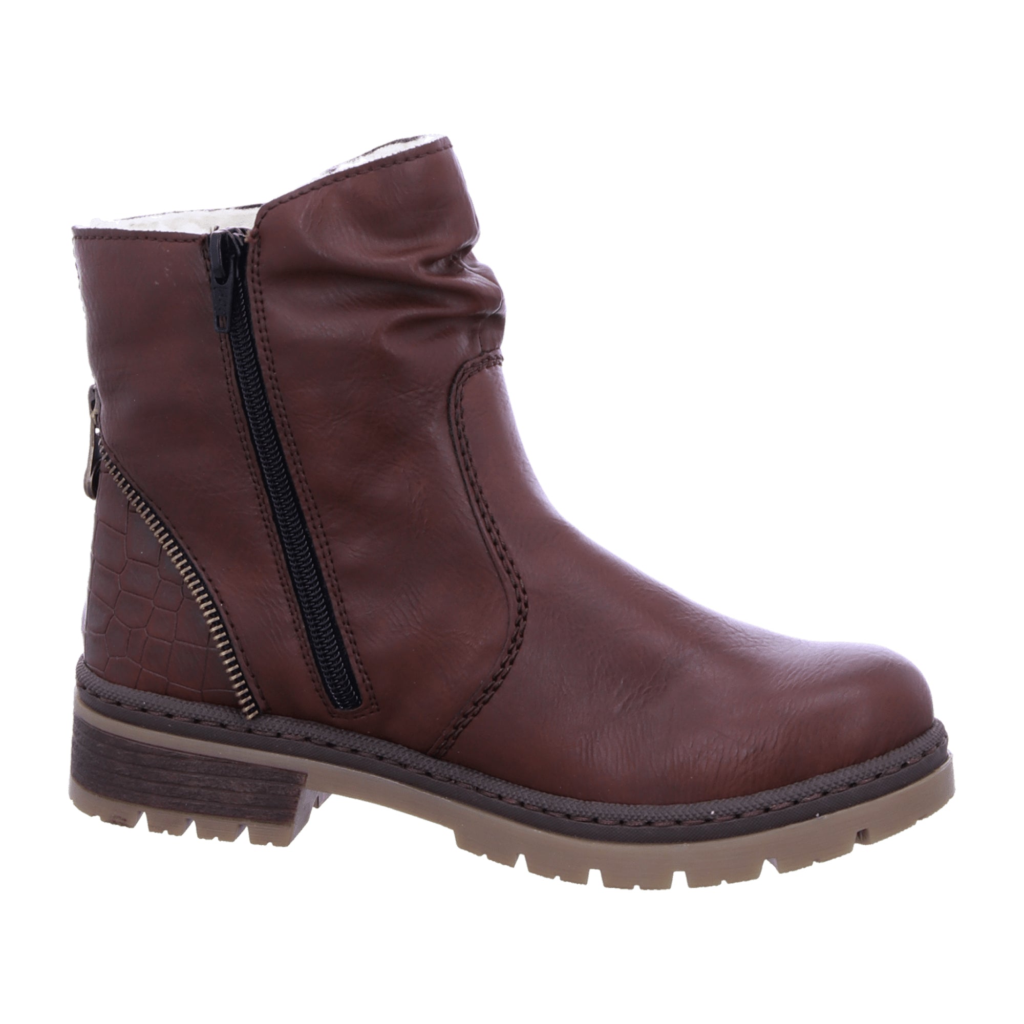 Rieker Women's Brown Ankle Boots with Zip and Warm Lining for Fall/Winter