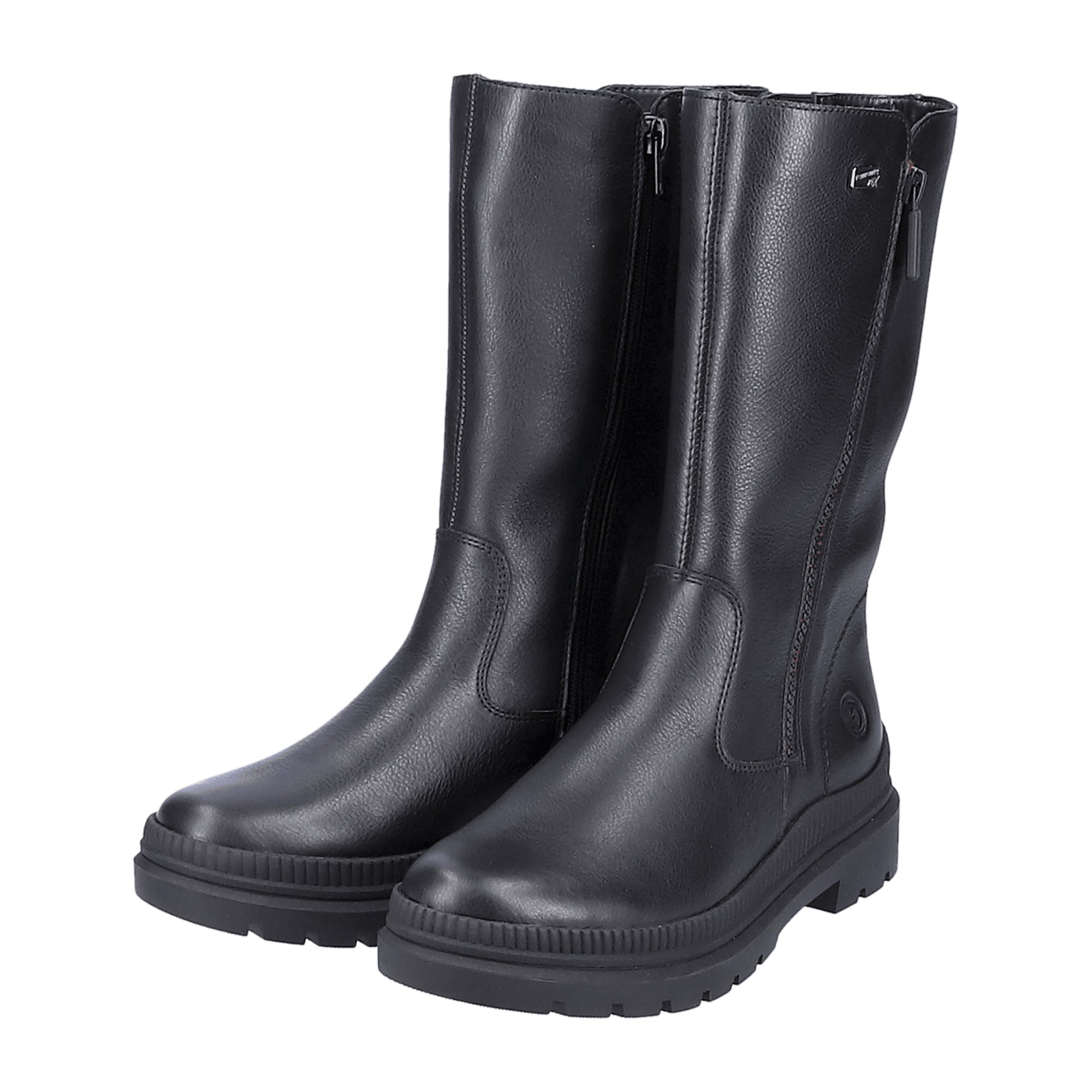 Remonte Women's Black Leather Boots Waterproof Warm Lined Easy Zip Winter