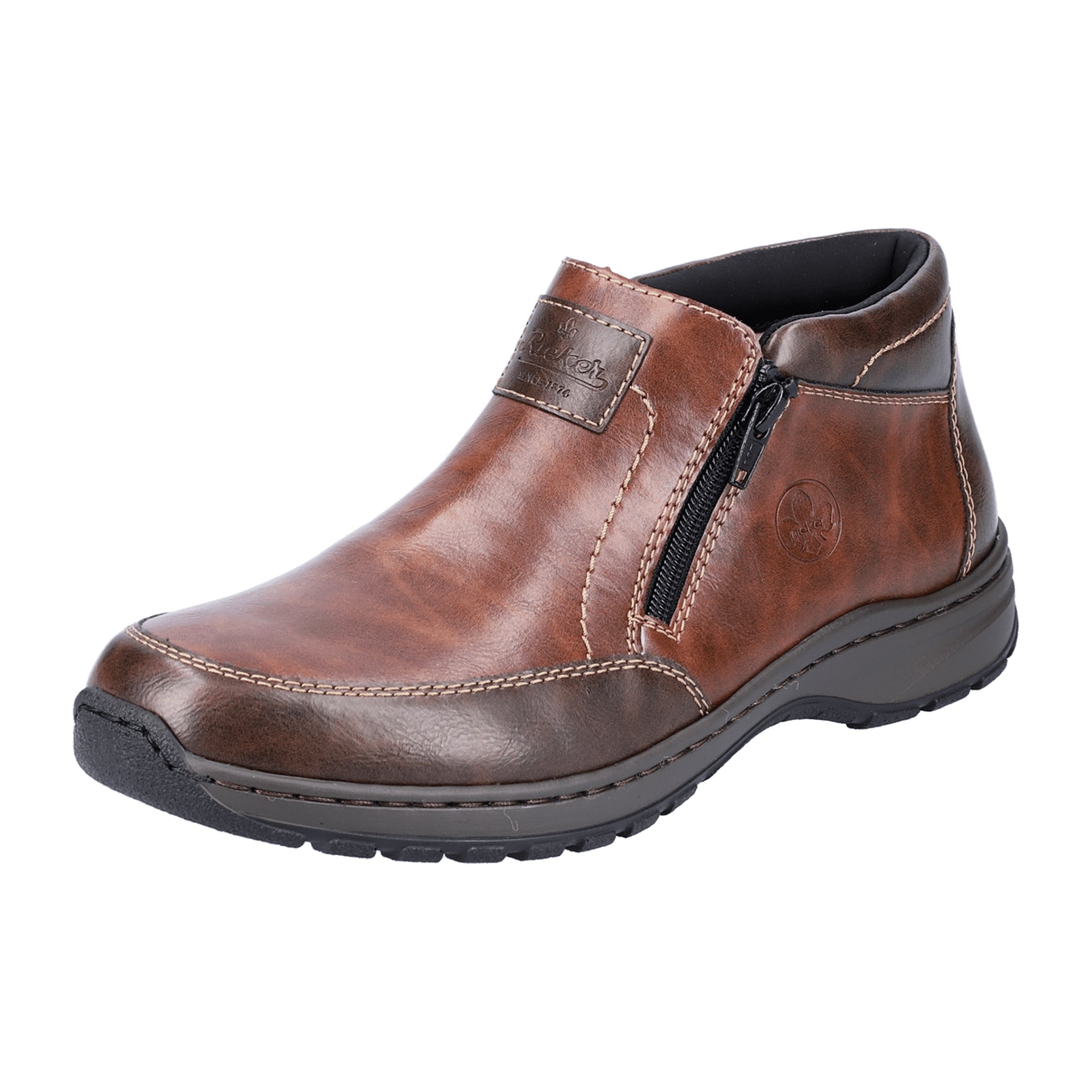 Rieker Brown Warm Lined Ankle Boots with Zipper - Comfortable Wide Fit Winter Shoes