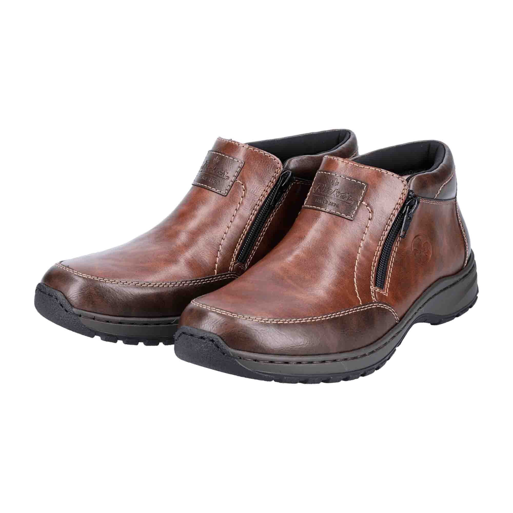 Rieker Brown Warm Lined Ankle Boots with Zipper - Comfortable Wide Fit Winter Shoes