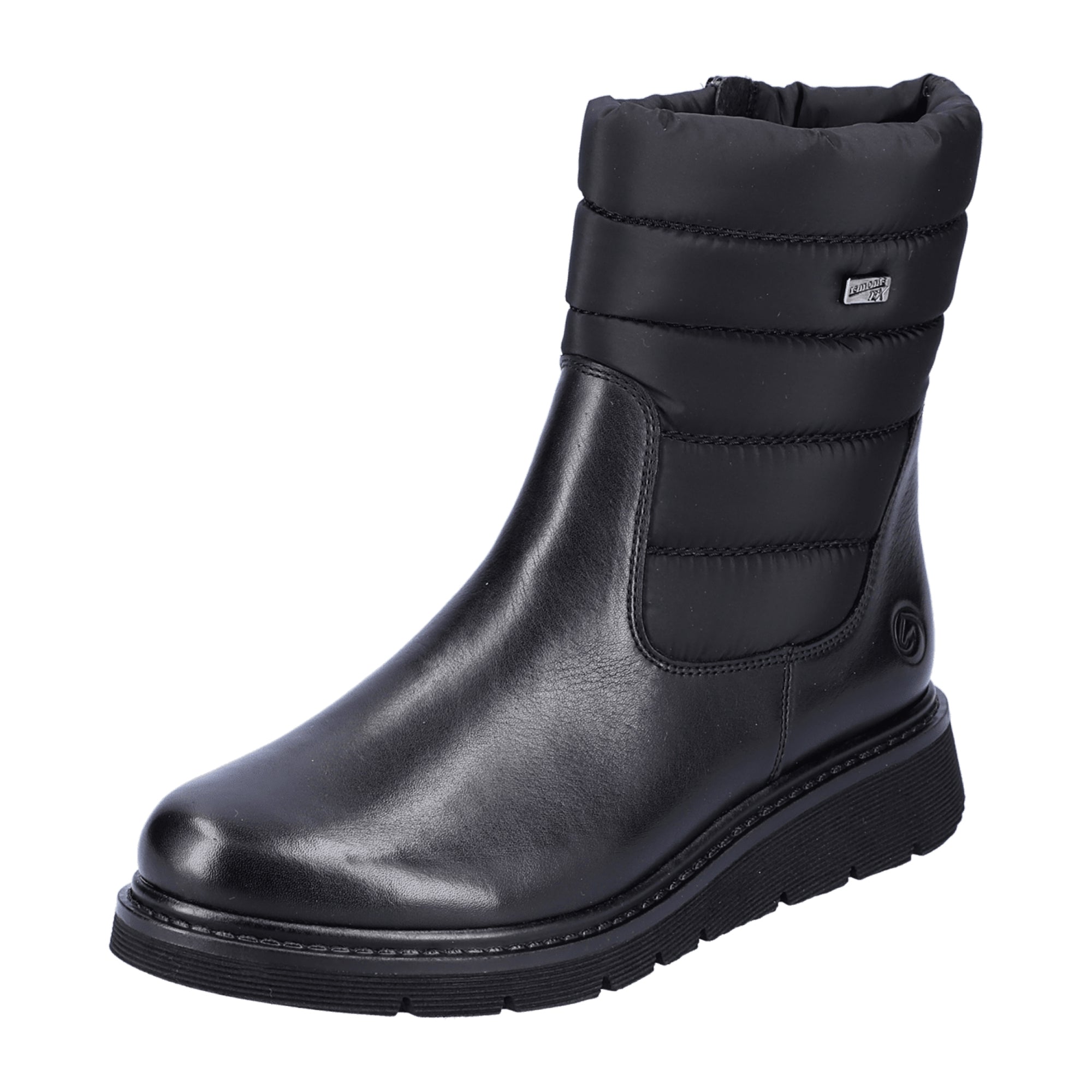 Remonte Black Leather Ankle Boots for Women with Warm Lining and Zip Closure