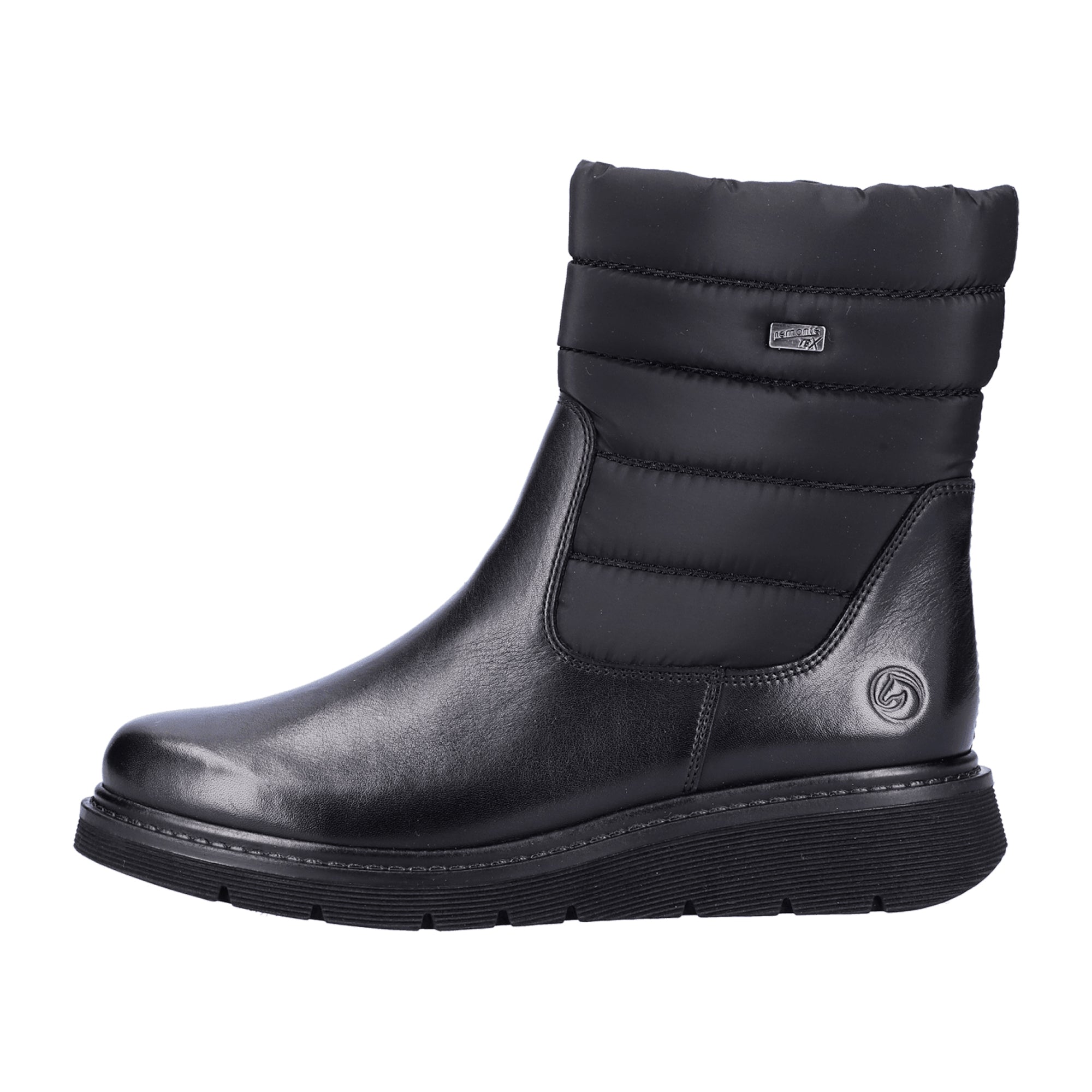 Remonte Black Leather Ankle Boots for Women with Warm Lining and Zip Closure