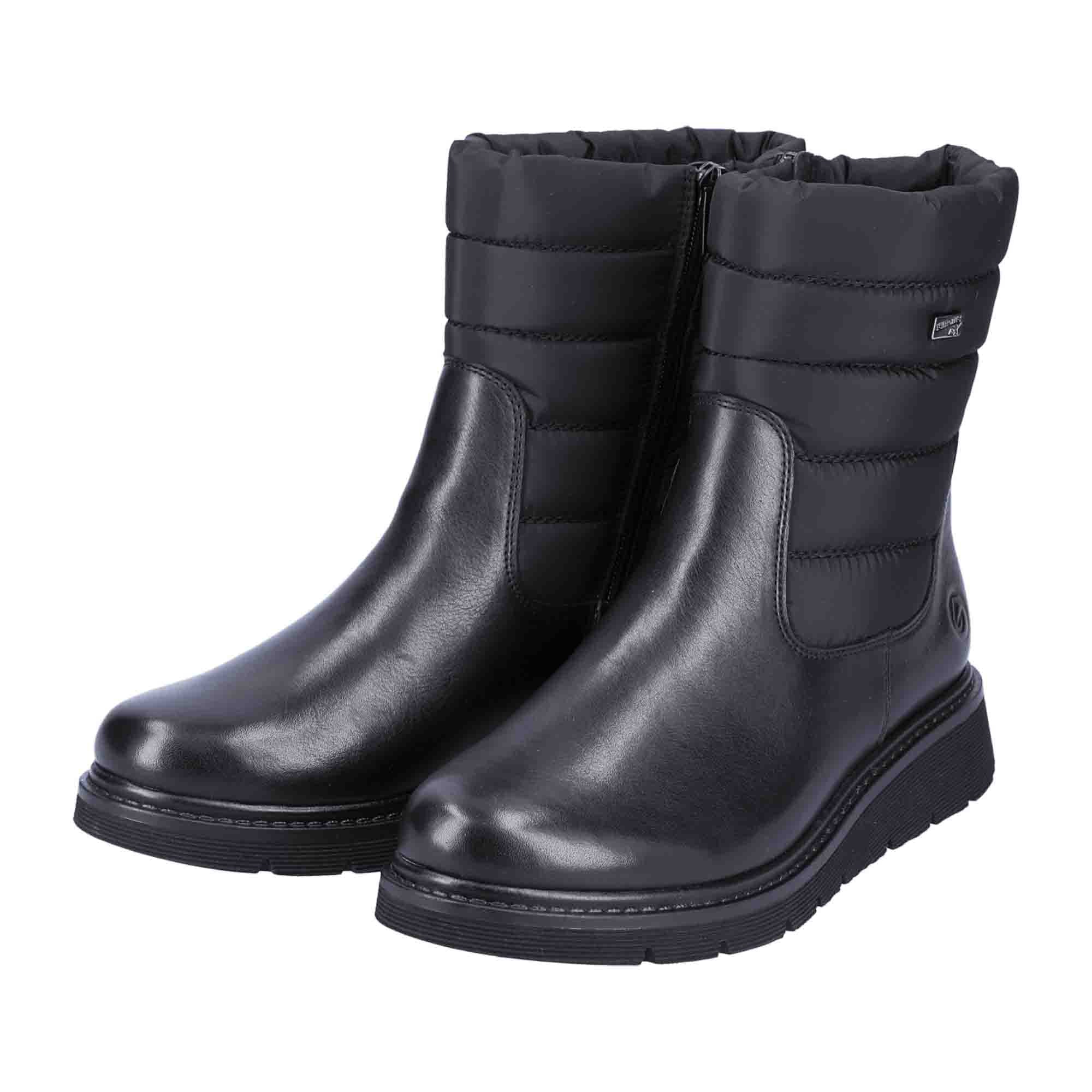 Remonte Black Leather Ankle Boots for Women with Warm Lining and Zip Closure