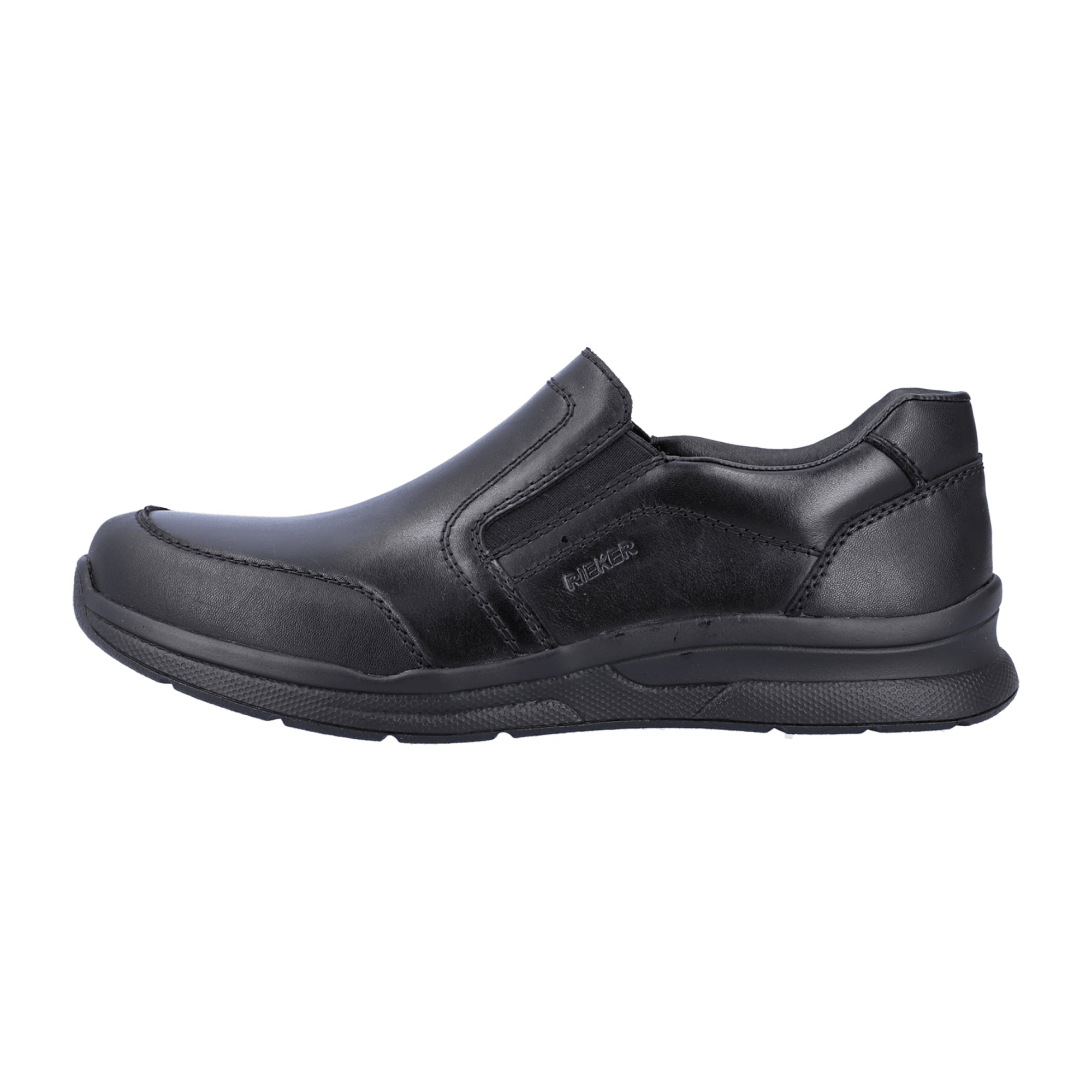 Rieker Men's Black Slip-On Leather Shoes with Shock-Absorbing Sole