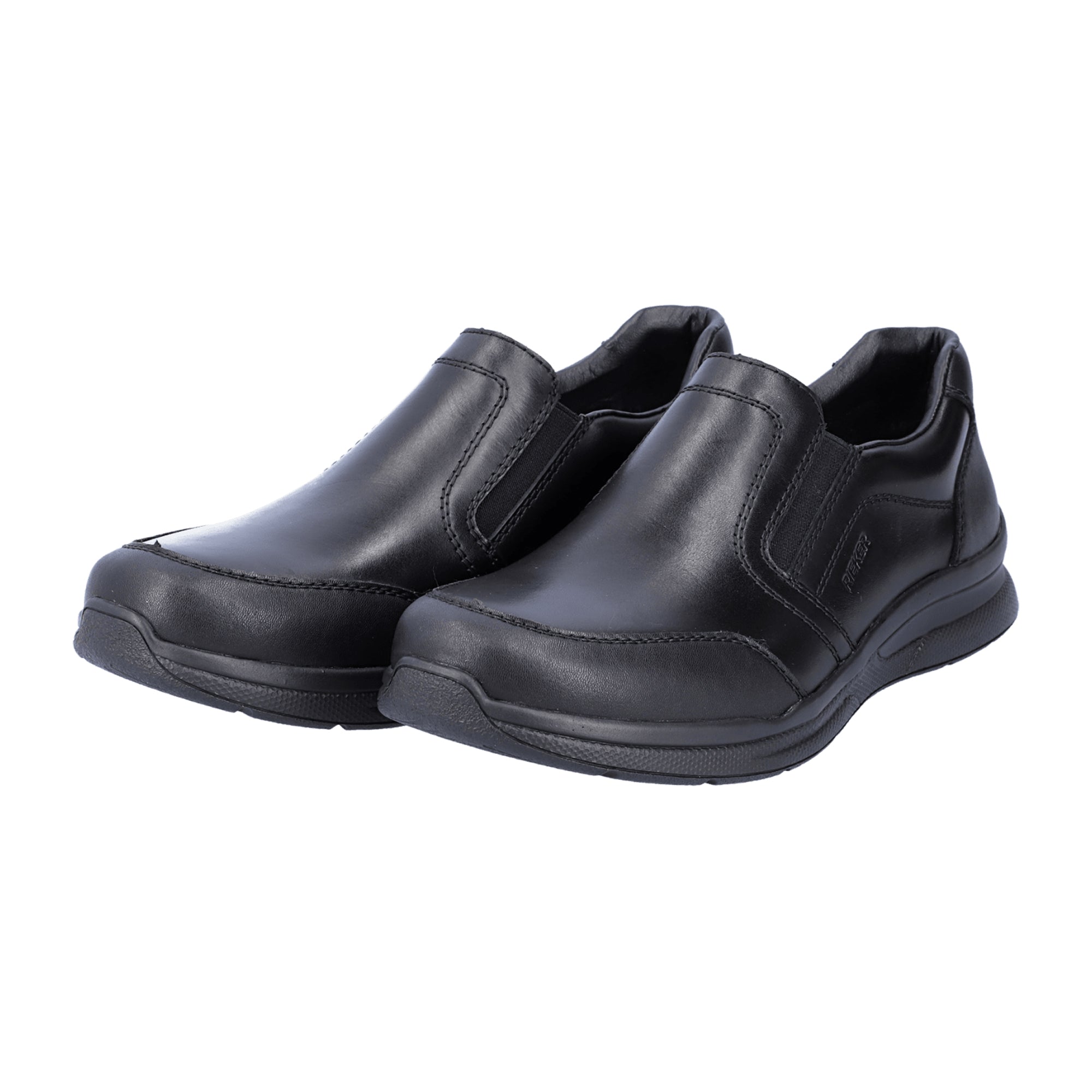 Rieker Men's Black Slip-On Leather Shoes with Shock-Absorbing Sole