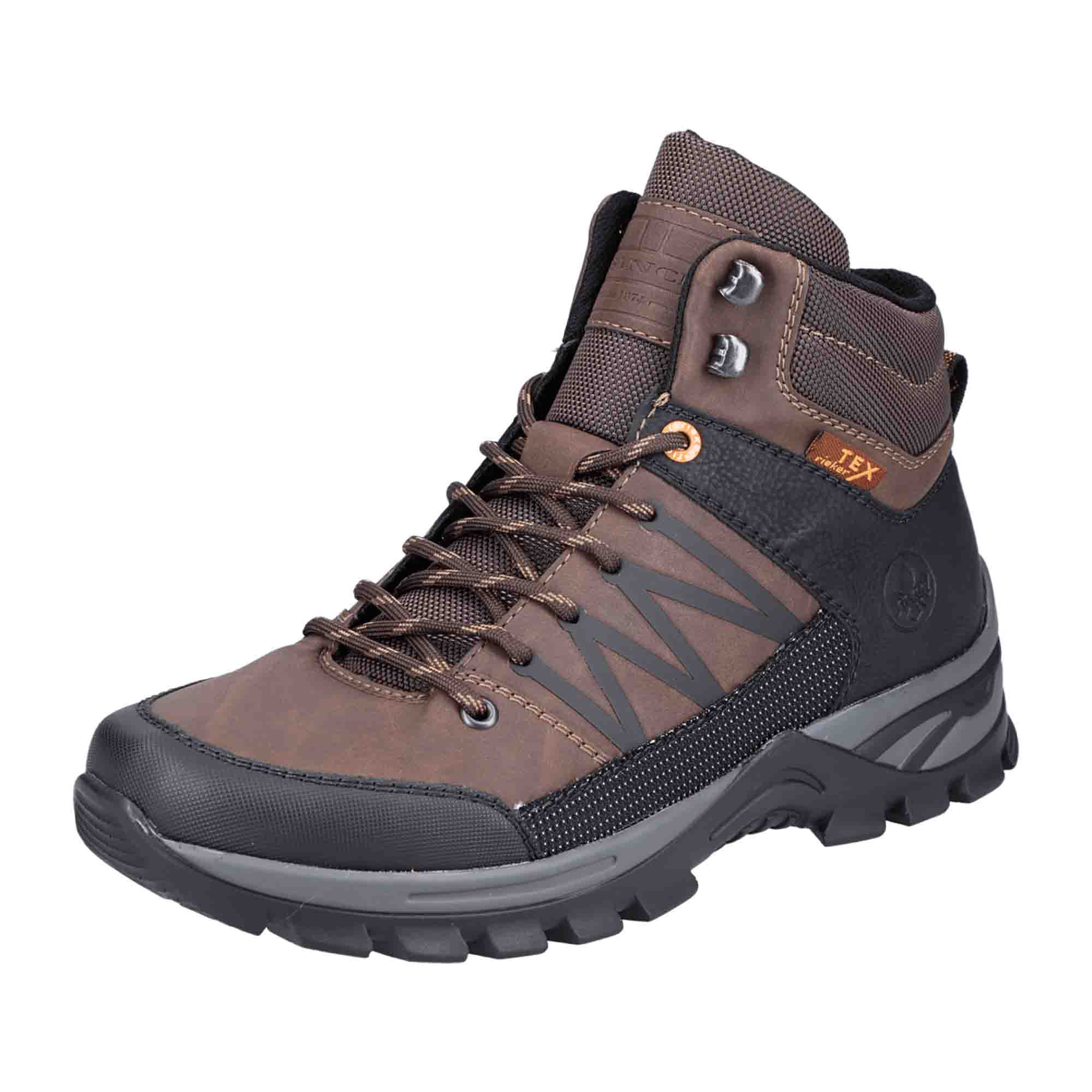 Rieker HWK Men's Brown Lace-Up Boots with Black Toe Cap and Shock Absorbing Sole