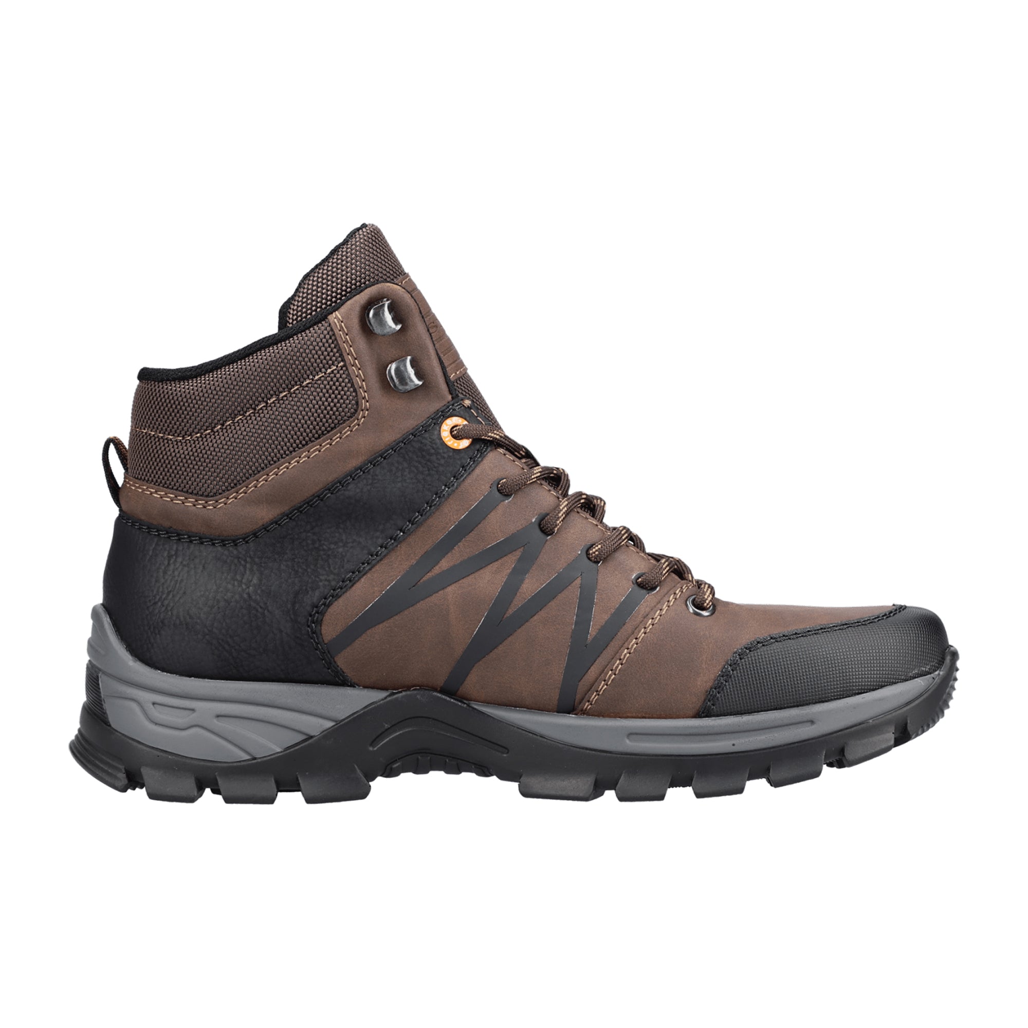 Rieker HWK Men's Brown Lace-Up Boots with Black Toe Cap and Shock Absorbing Sole