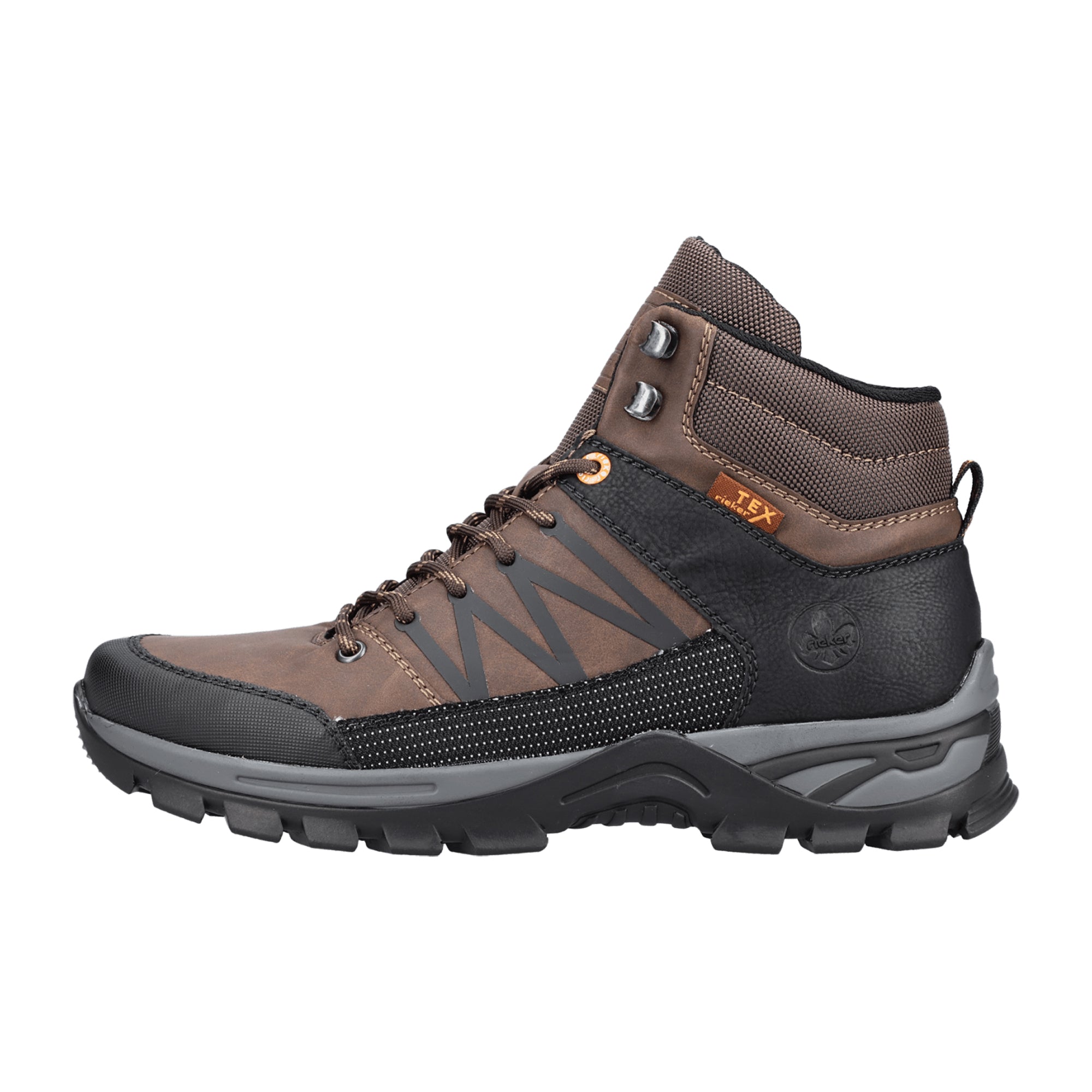 Rieker HWK Men's Brown Lace-Up Boots with Black Toe Cap and Shock Absorbing Sole