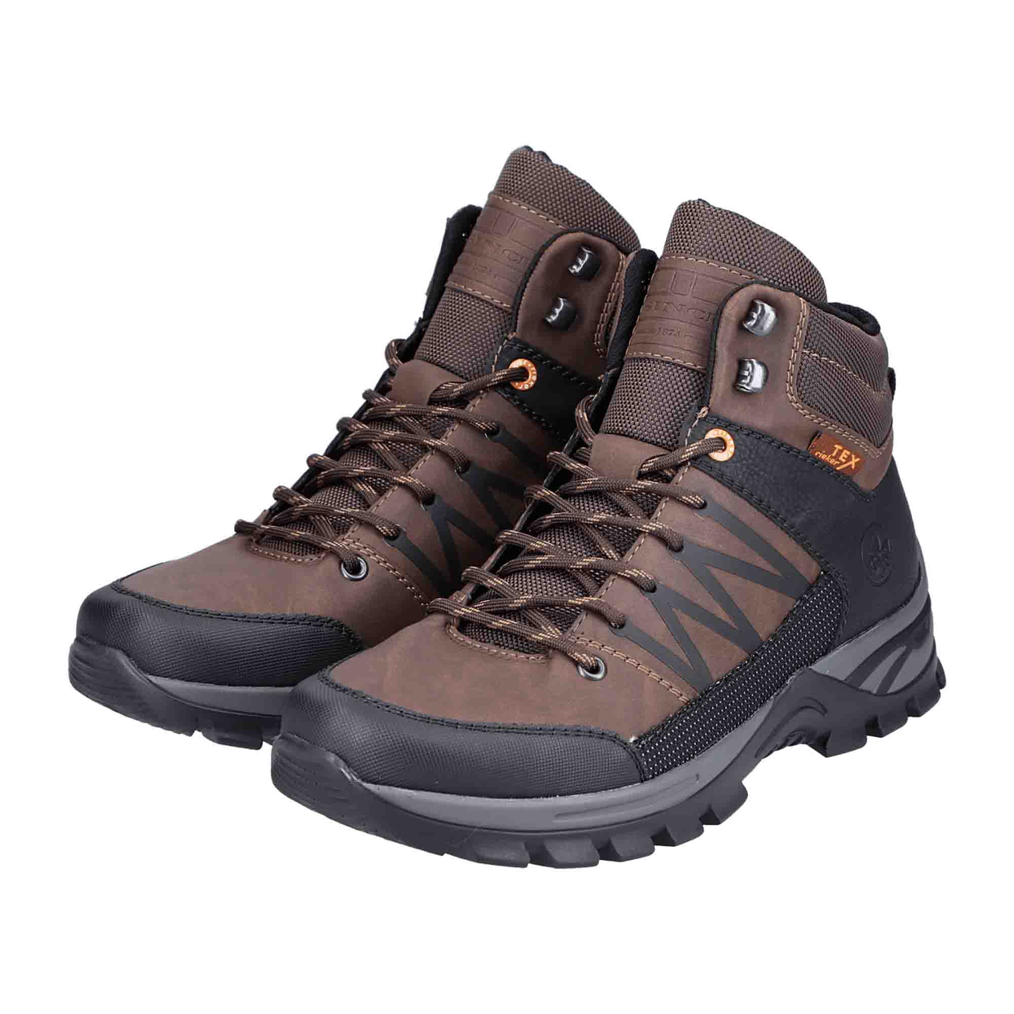 Rieker HWK Men's Brown Lace-Up Boots with Black Toe Cap and Shock Absorbing Sole