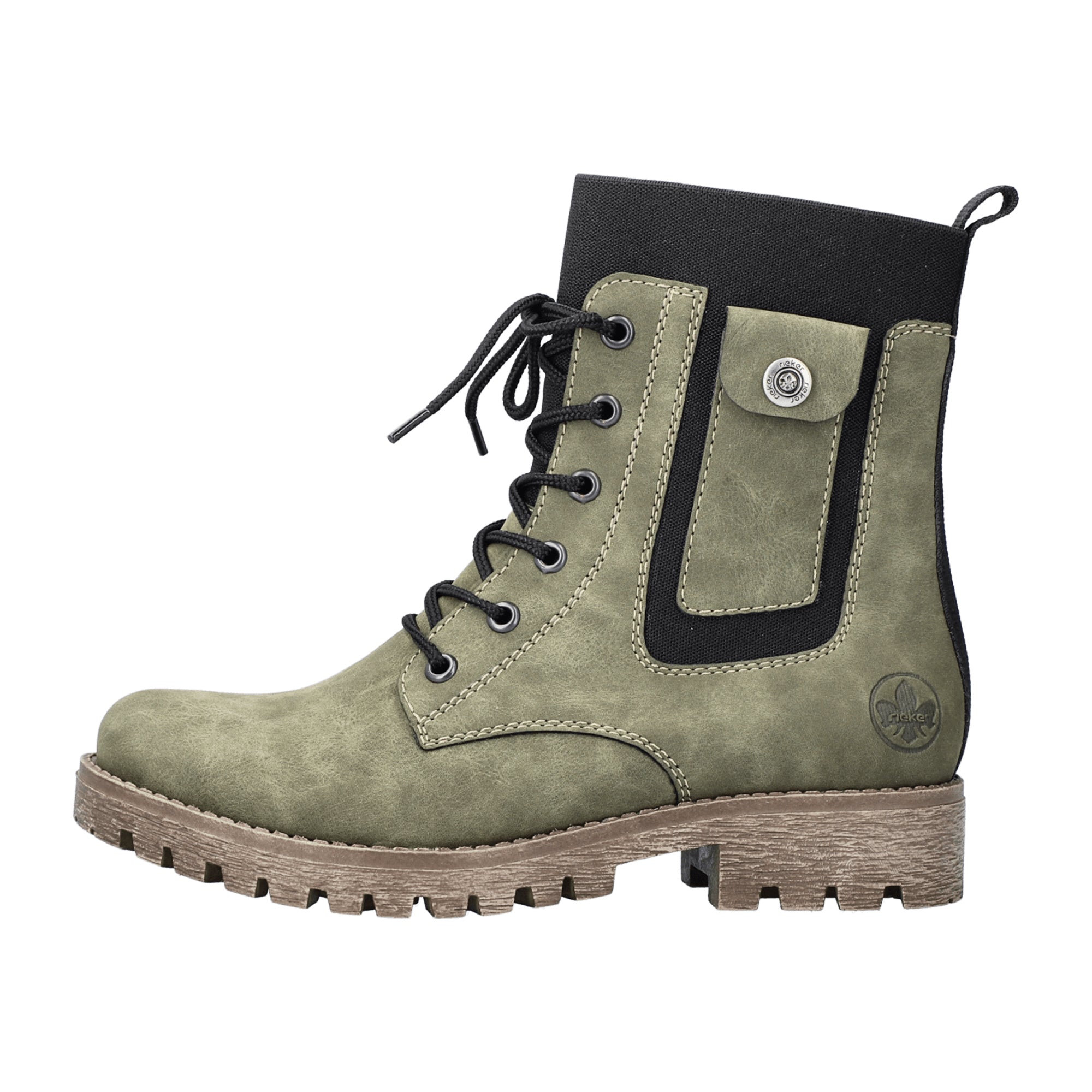 Rieker Women's Green Lace-Up Ankle Boots with Warm Lining for Winter