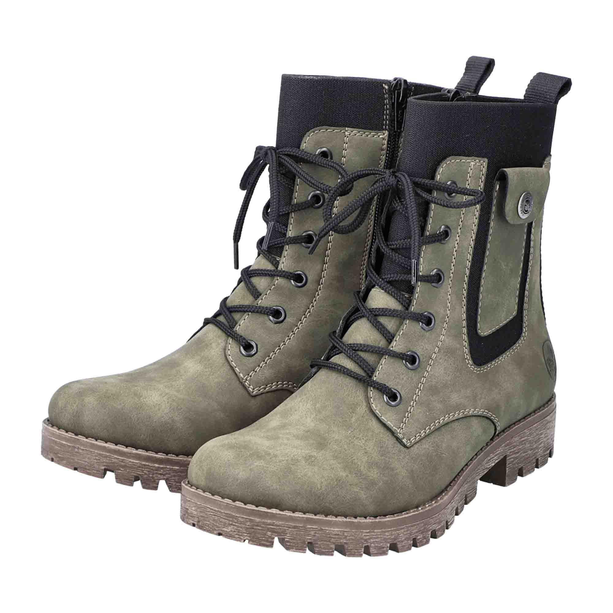 Rieker Women's Green Lace-Up Ankle Boots with Warm Lining for Winter