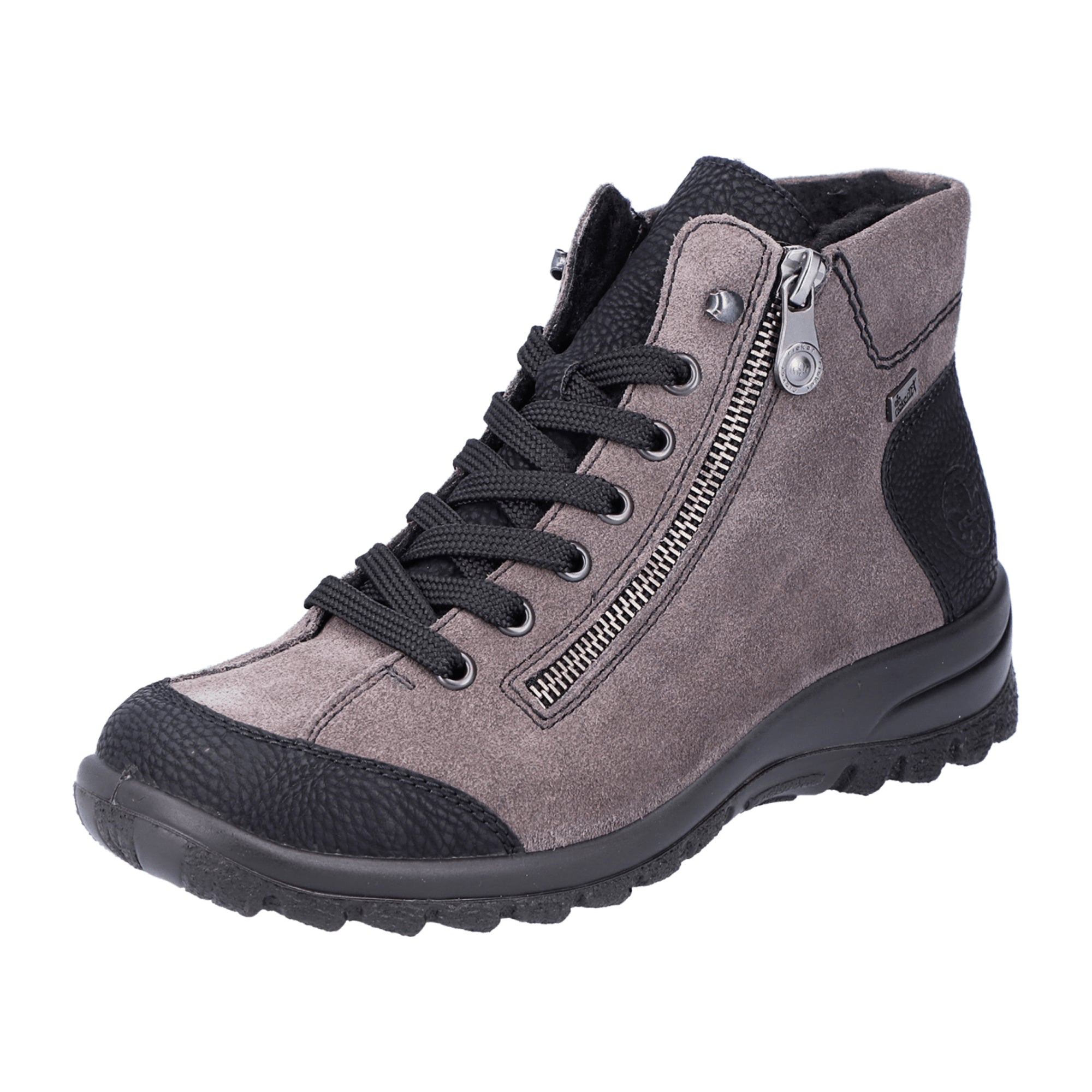 Rieker Women’s Grey Lace-Up Ankle Boots with Zip L7114-45 Comfortable Design