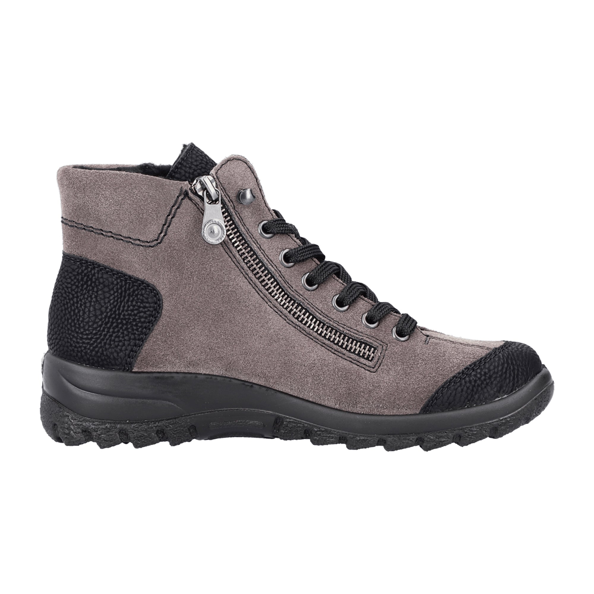 Rieker Women’s Grey Lace-Up Ankle Boots with Zip L7114-45 Comfortable Design