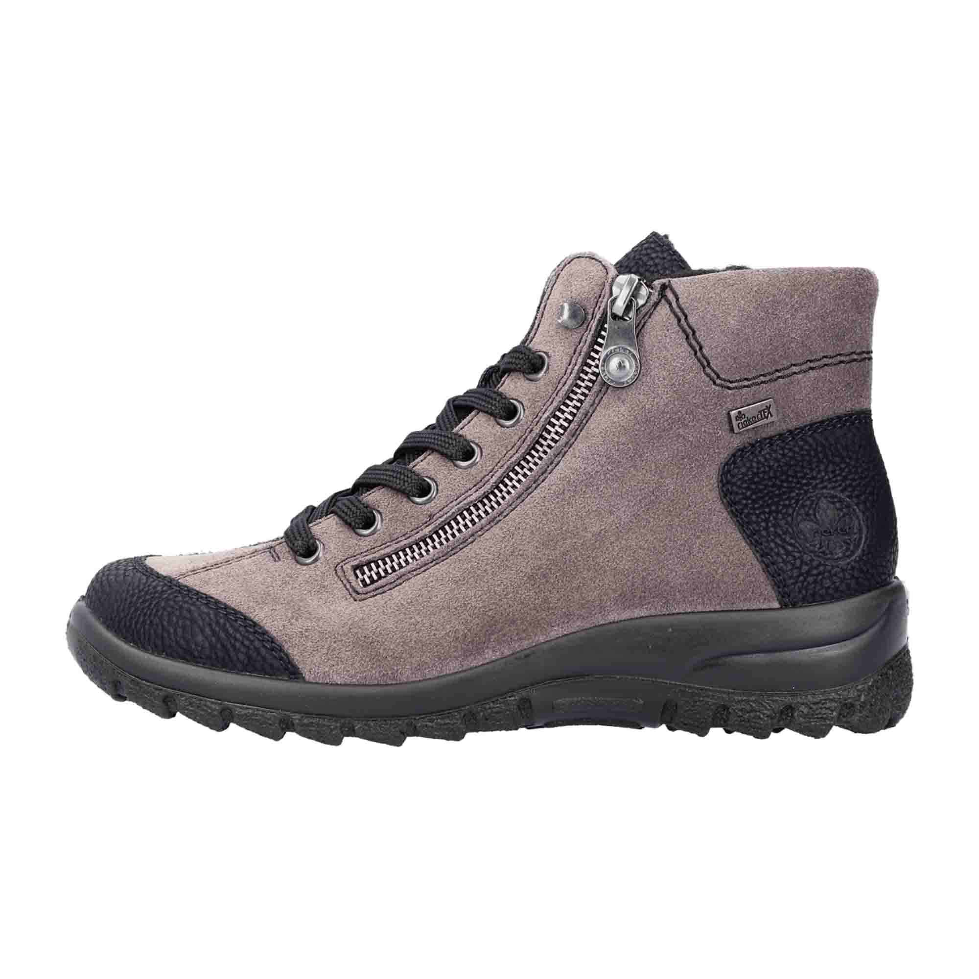 Rieker Women’s Grey Lace-Up Ankle Boots with Zip L7114-45 Comfortable Design