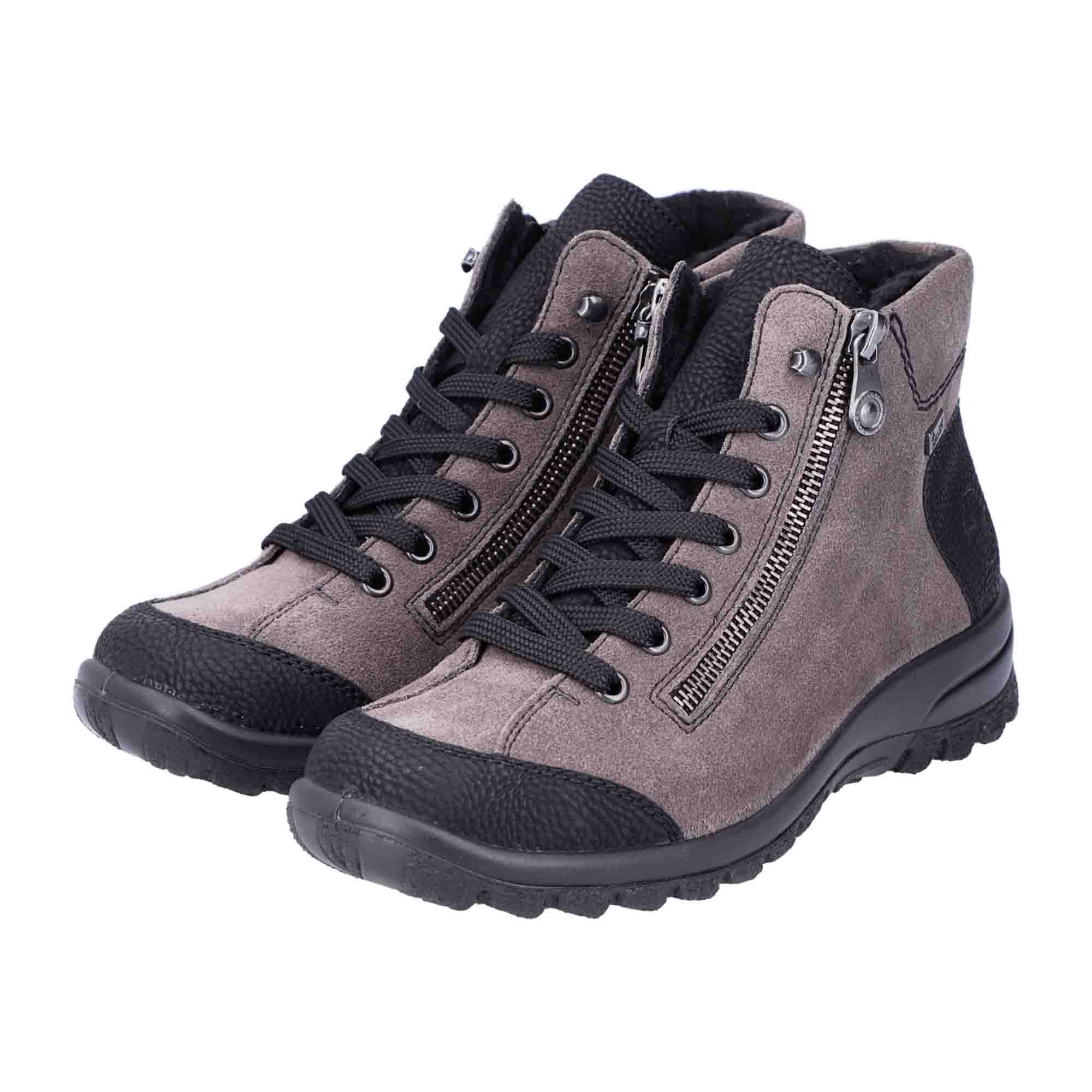 Rieker Women’s Grey Lace-Up Ankle Boots with Zip L7114-45 Comfortable Design