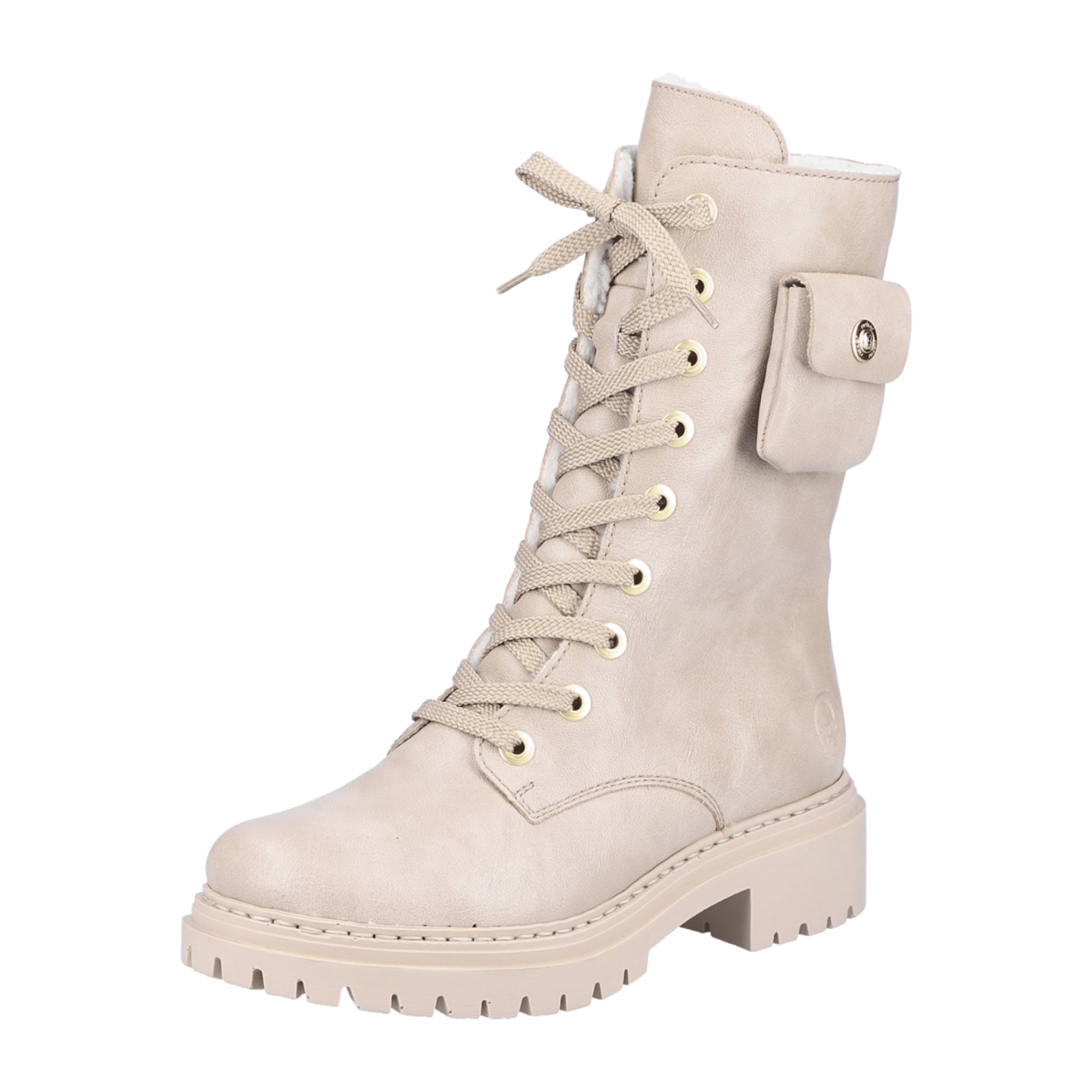 Rieker Beige Women's Biker Boots with High Shaft and Mini Side Pocket