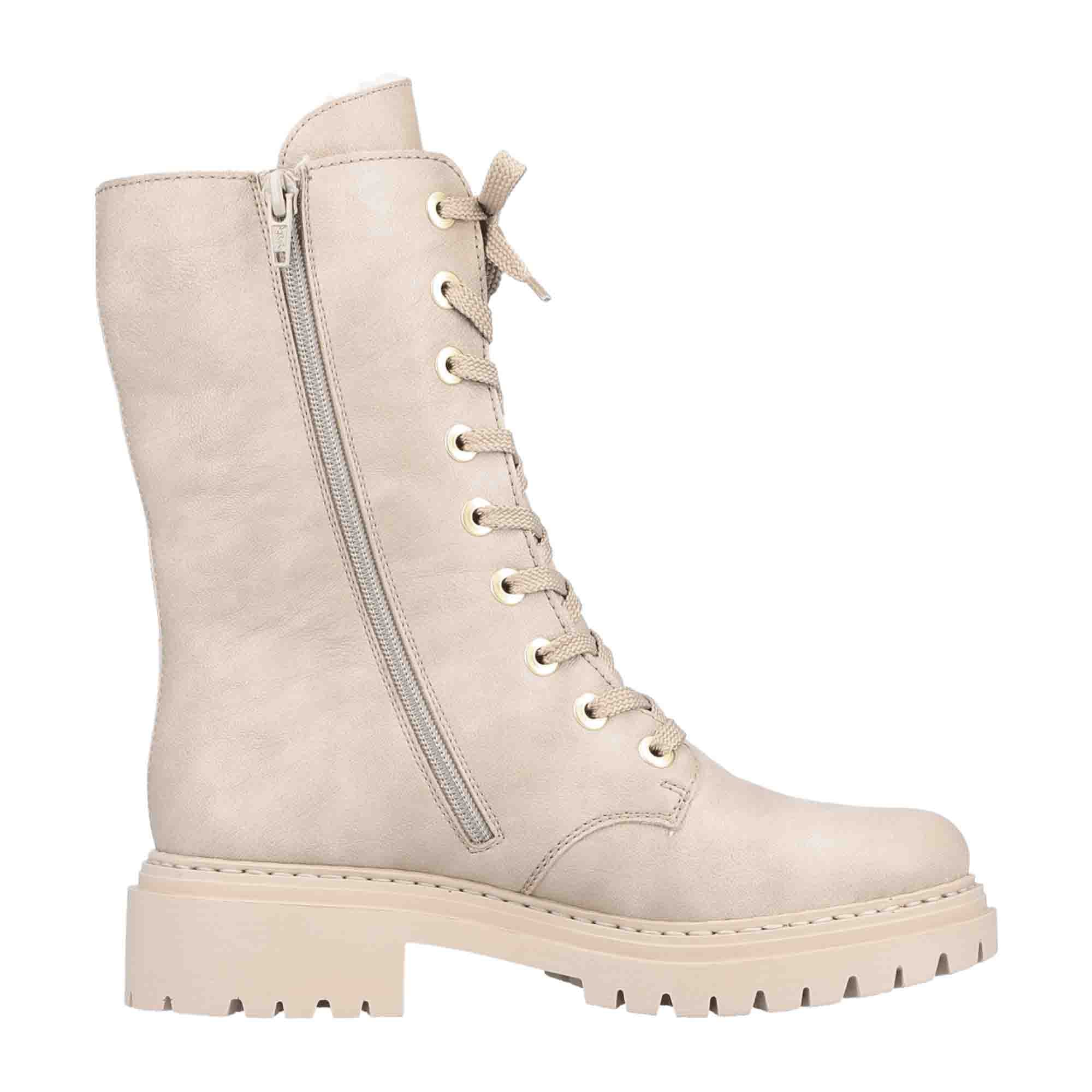 Rieker Beige Women's Biker Boots with High Shaft and Mini Side Pocket