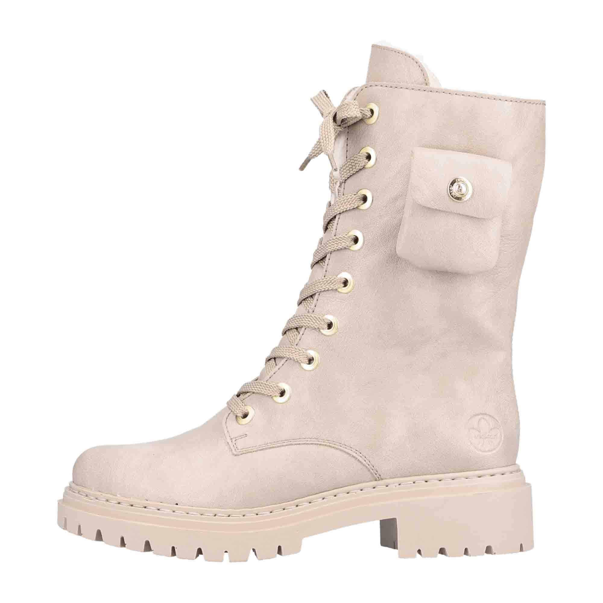 Rieker Beige Women's Biker Boots with High Shaft and Mini Side Pocket