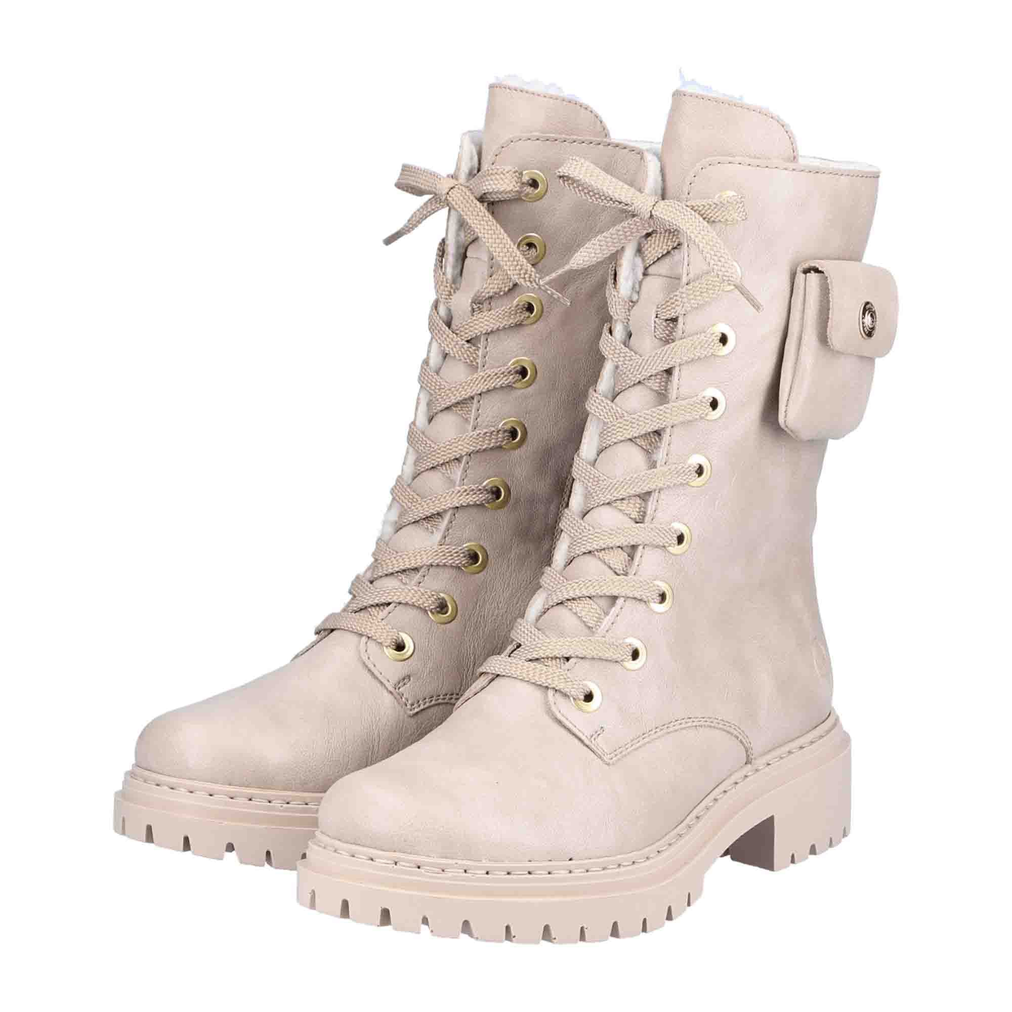 Rieker Beige Women's Biker Boots with High Shaft and Mini Side Pocket