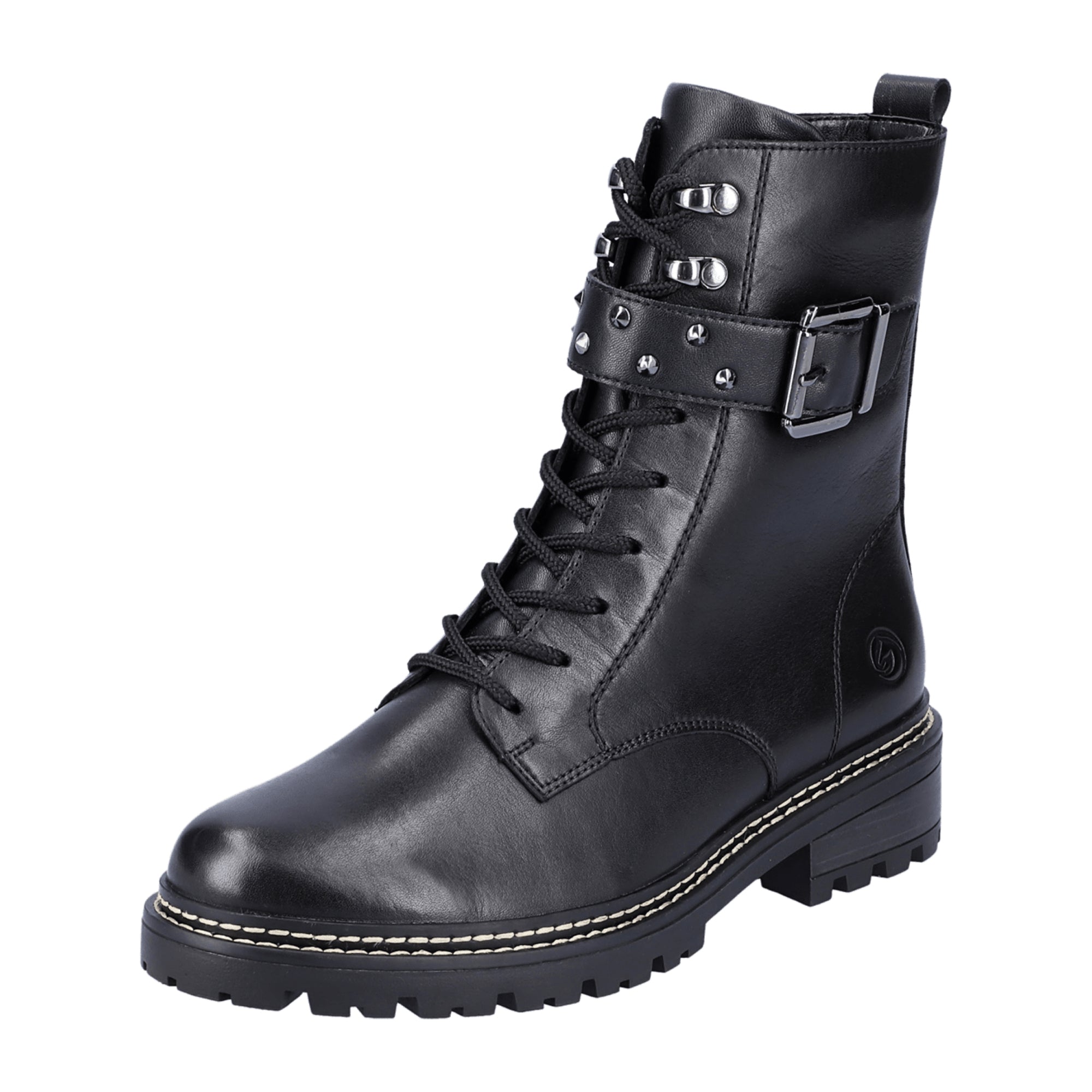 Remonte Women's Black Leather Biker Boots with Warm Lining and Zipper