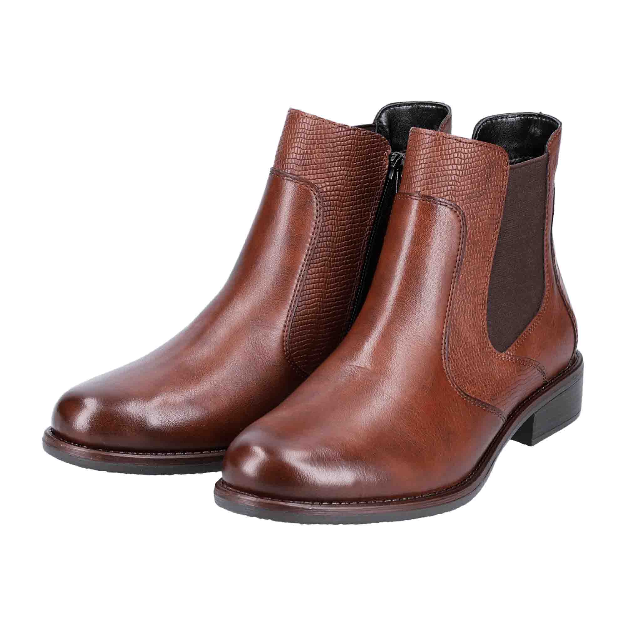 Remonte Women's Brown Chelsea Boots with Side Zipper and Warm Lining